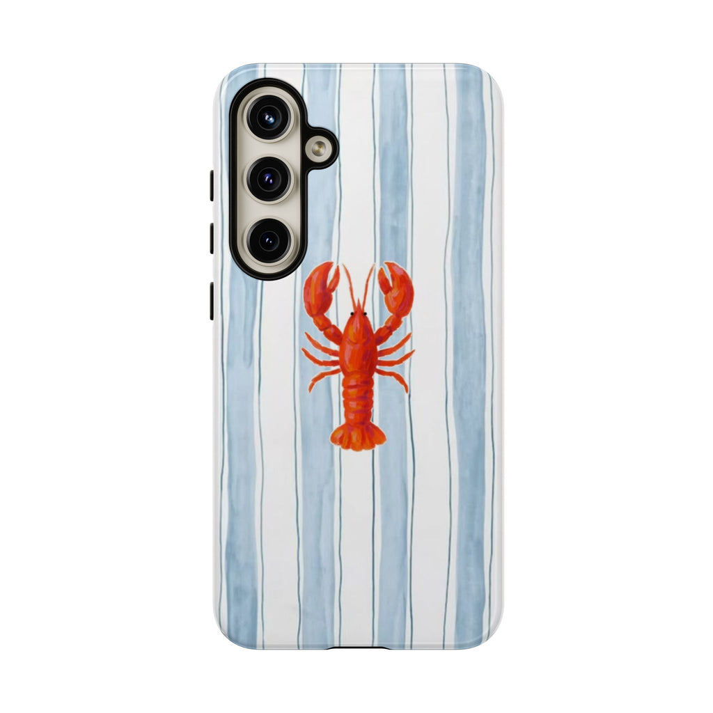 Lobster Stripe Phone Case — Nautical Blue & White Protective Cover