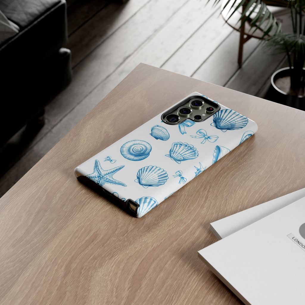 Seaside Shells Phone Case — Blue Nautical Shell & Starfish Pattern