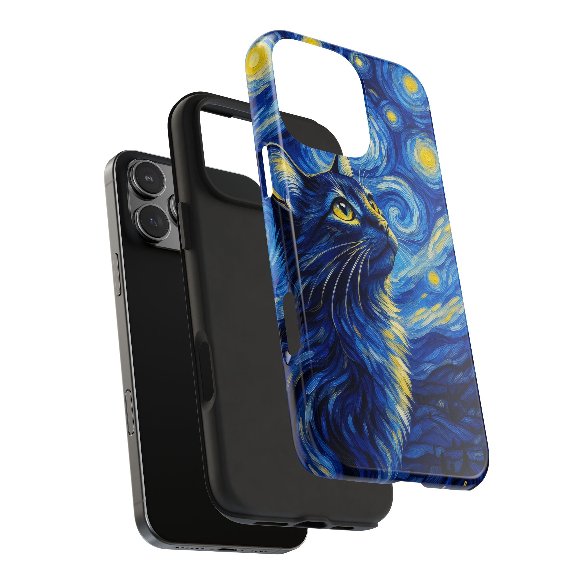 Starry Night Cat Tough Phone Case — Van Gogh Style Galaxy Kitten Protective Cover