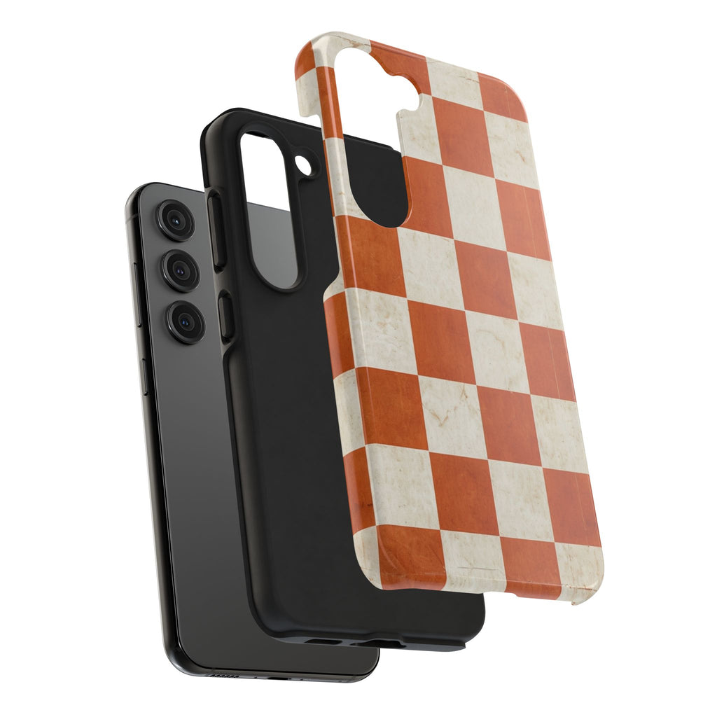 Orange and Cream Checkerboard Tough Phone Case