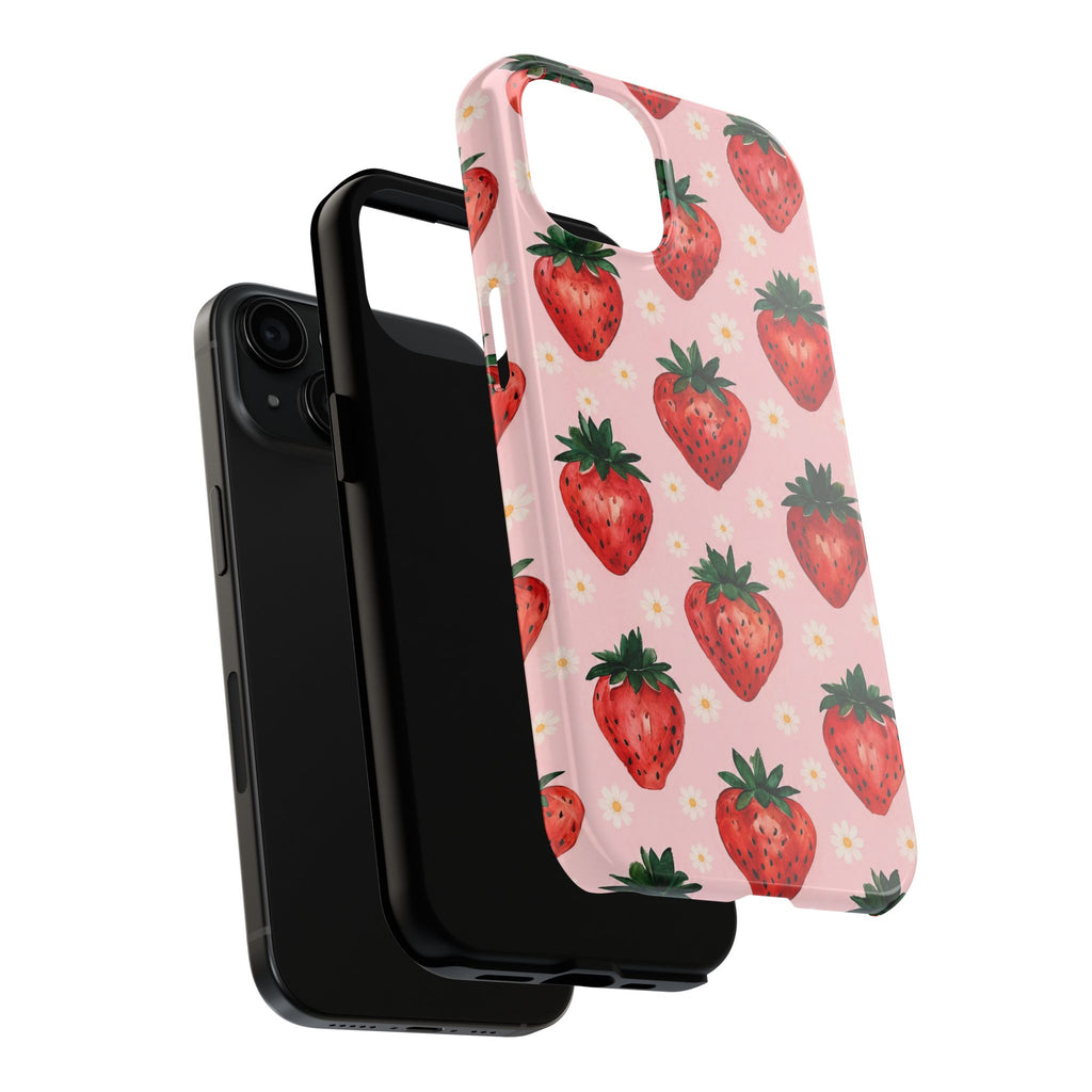 Strawberry Pattern Tough Phone Case — Cute Pink Fruit iPhone/Android Protection