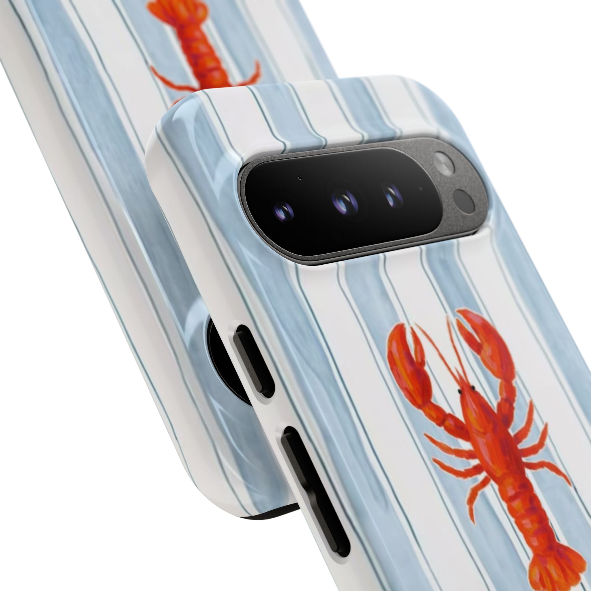 Lobster Stripe Phone Case — Nautical Blue & White Protective Cover