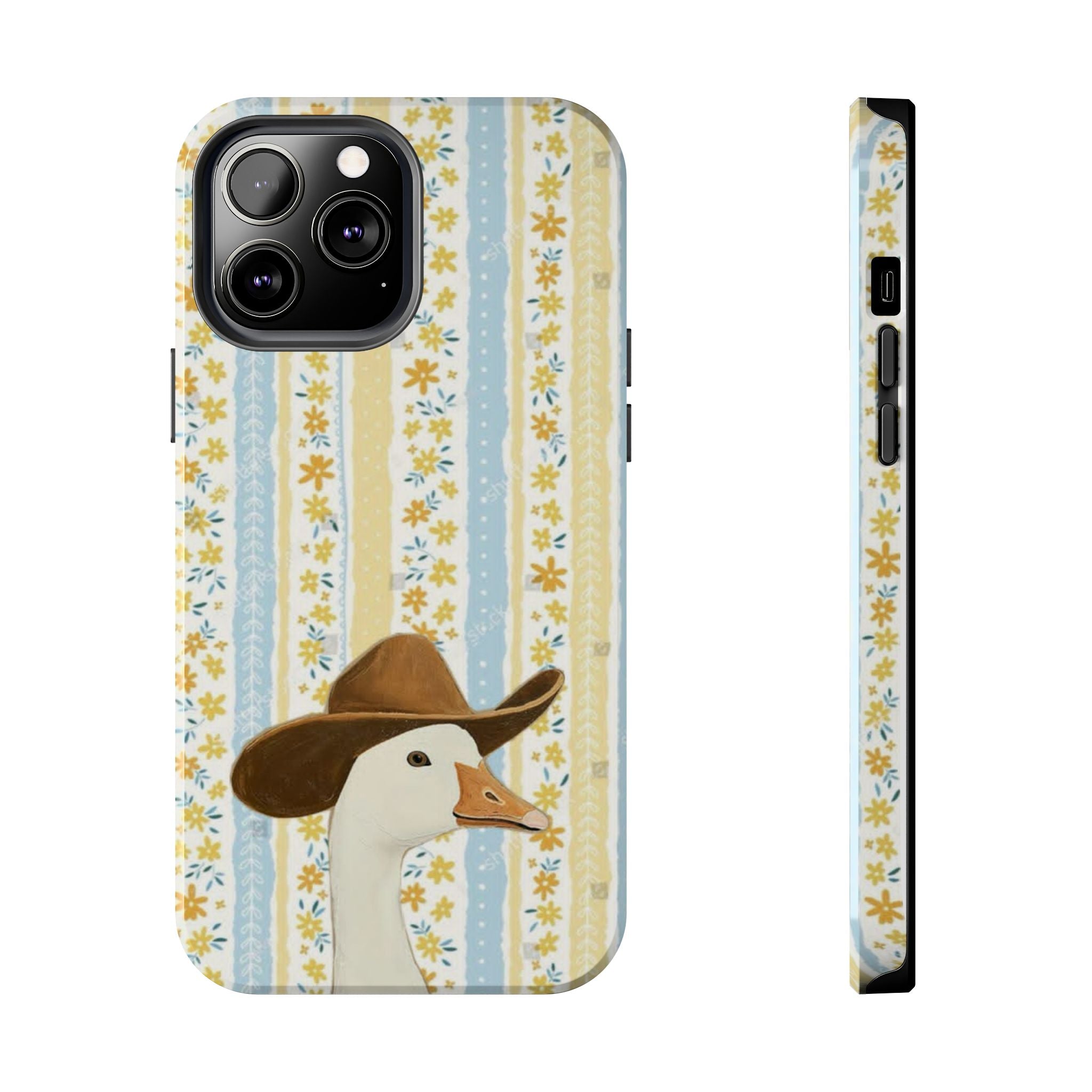 Cowboy Goose Tough Phone Case — Cute Farm Animal iPhone Case with Floral Stripes