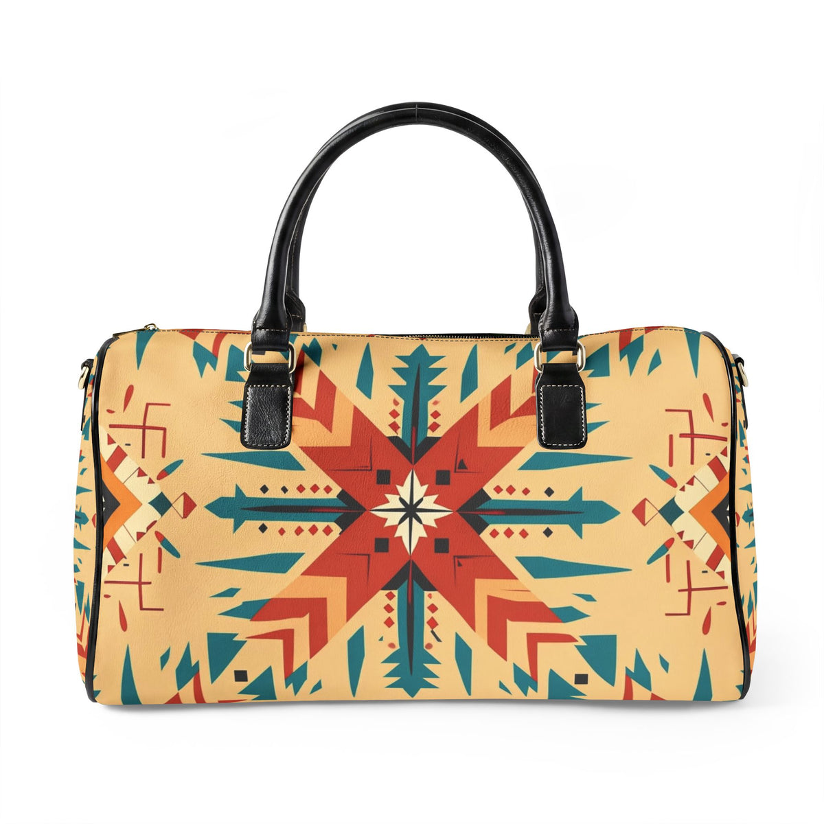 Faux Leather Travel Bag with Southwestern Geometric Pattern