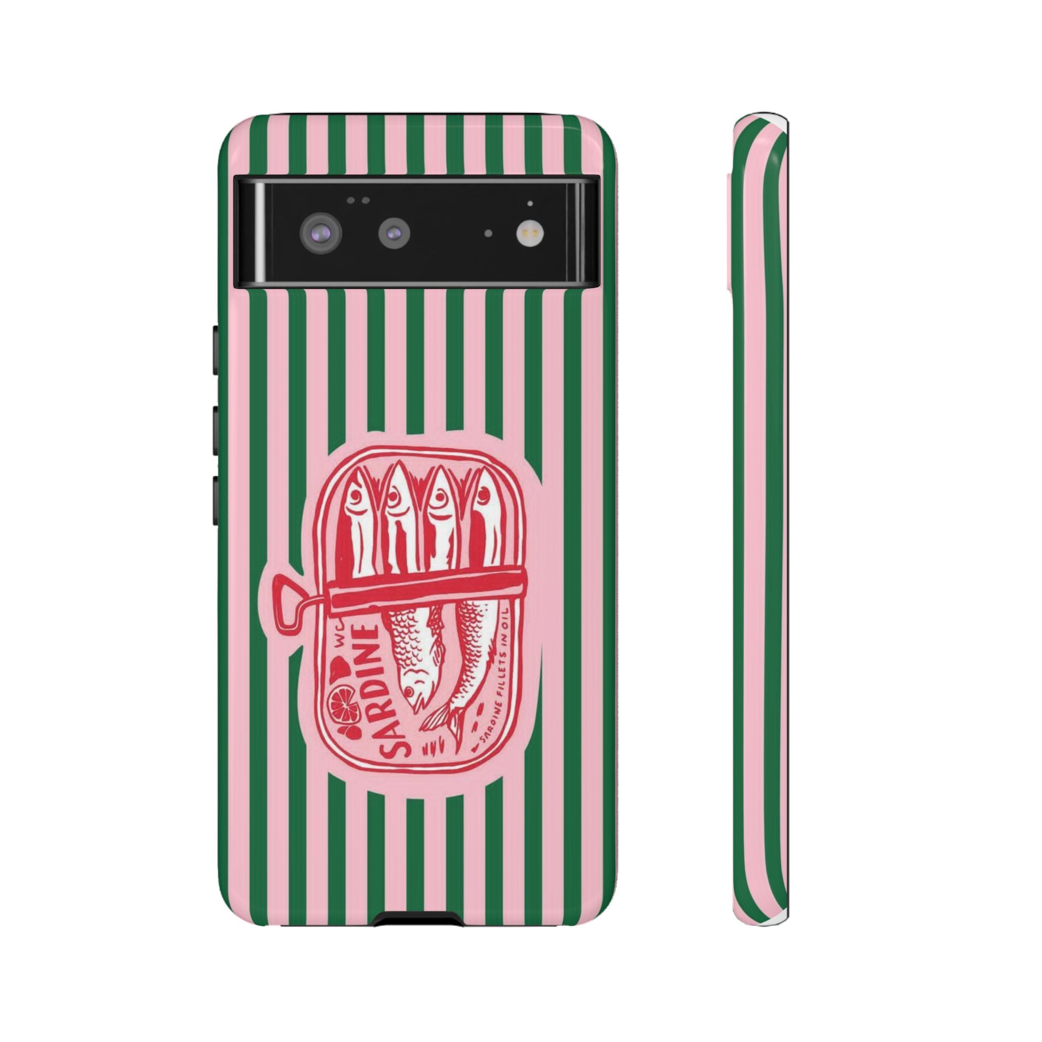 Sardine Stripe Phone Case — Retro Pink & Green Nautical Protection