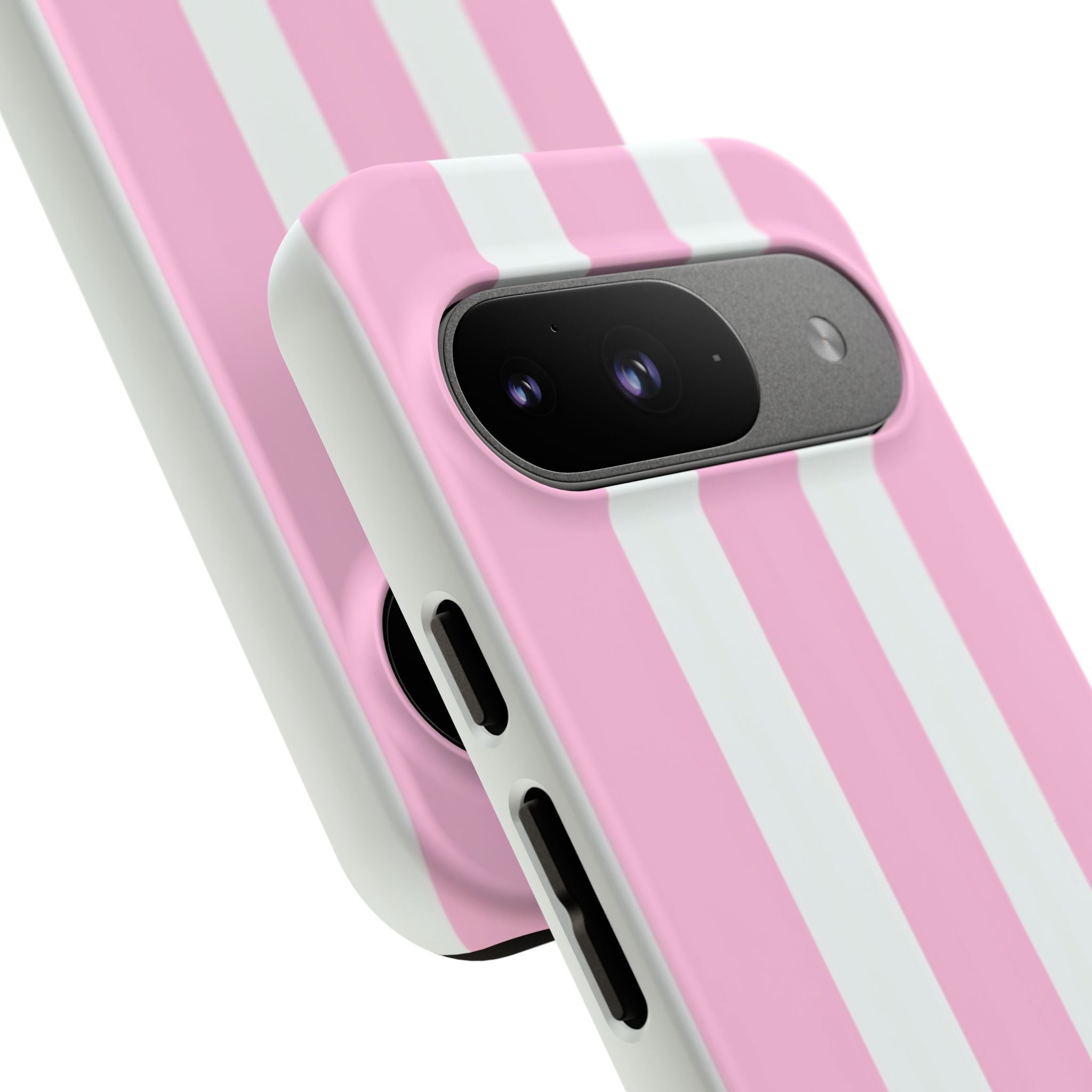 Pink & White Striped Tough Phone Case — Durable Protective Phone Cover