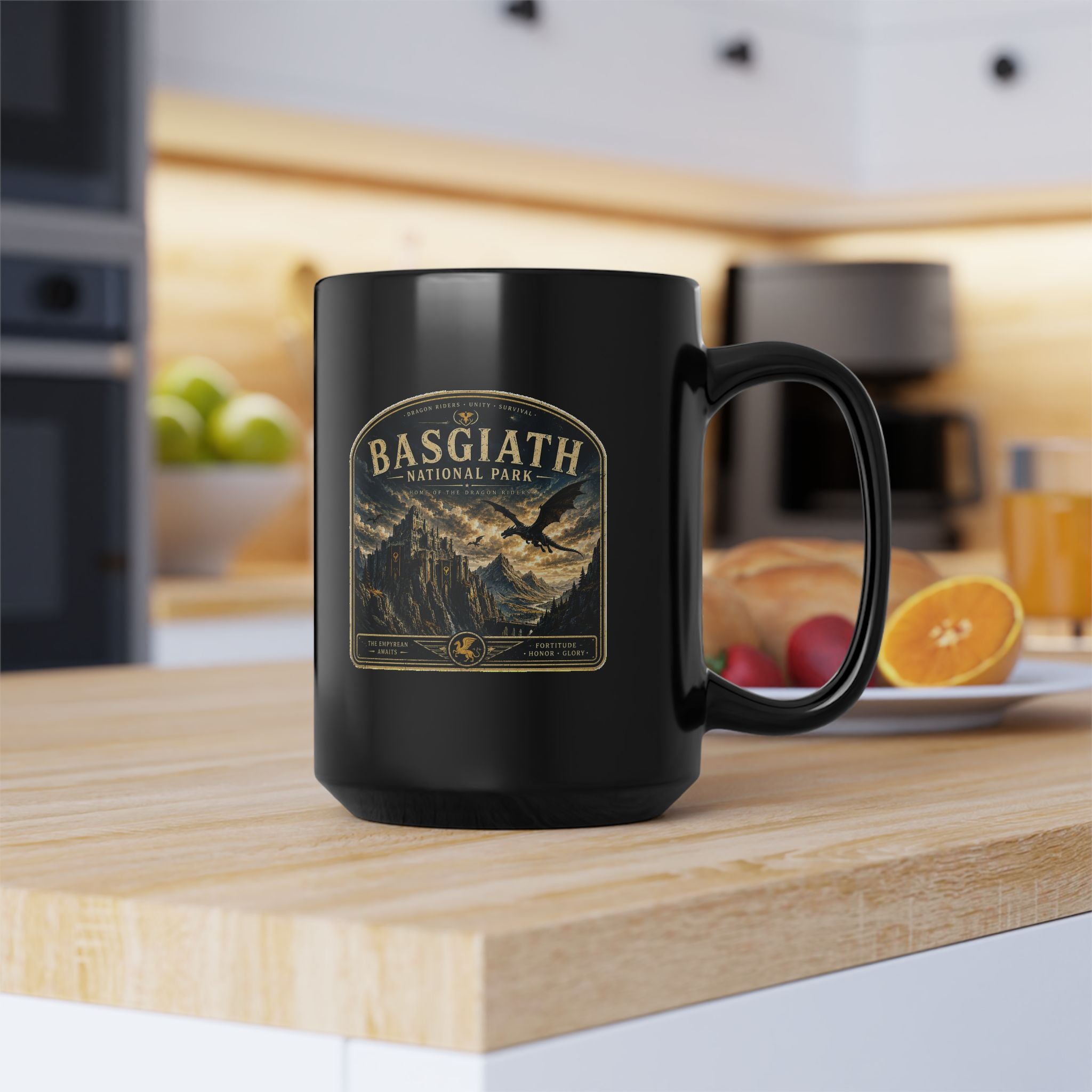 Basgiath National Park Black Mug – Vintage Mountain Landscape Coffee Cup (11oz/15oz)