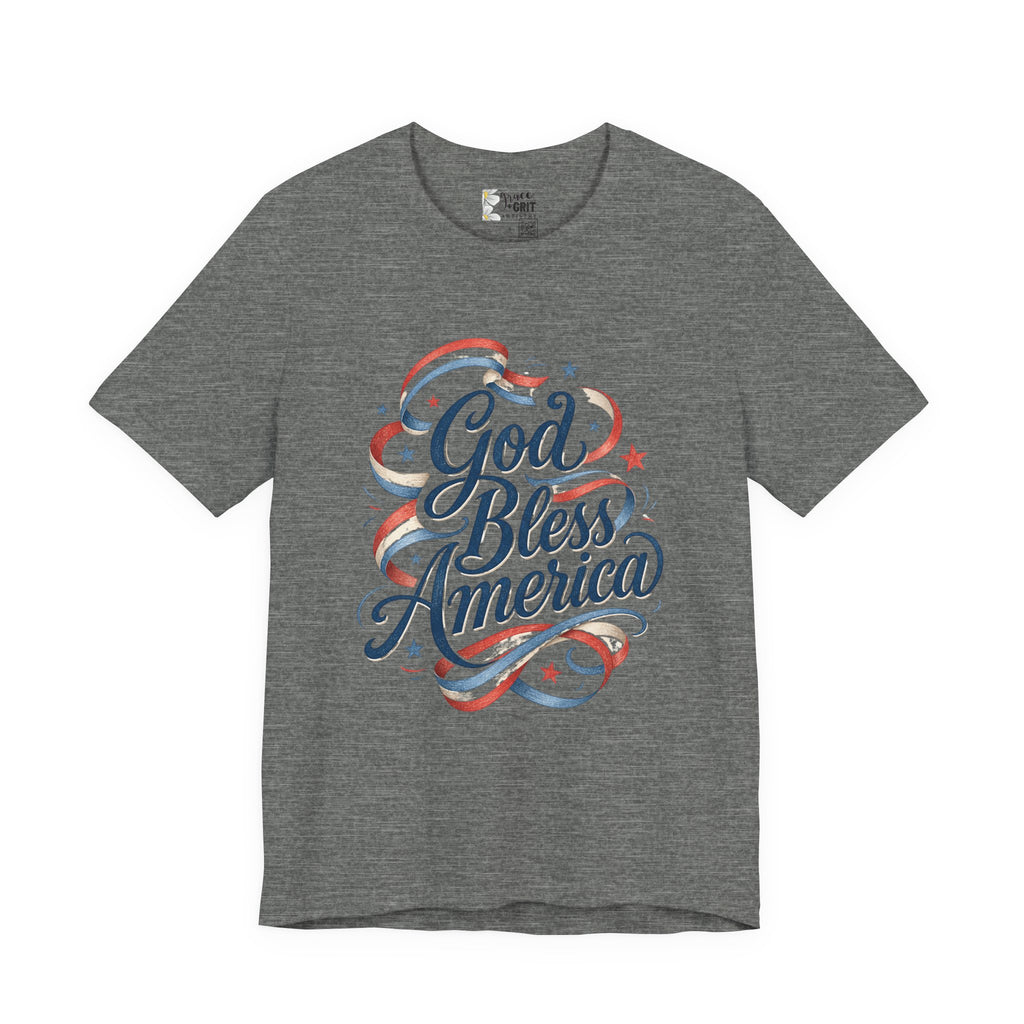God Bless America T-Shirt — Patriotic Vintage Script Tee for 4th of July