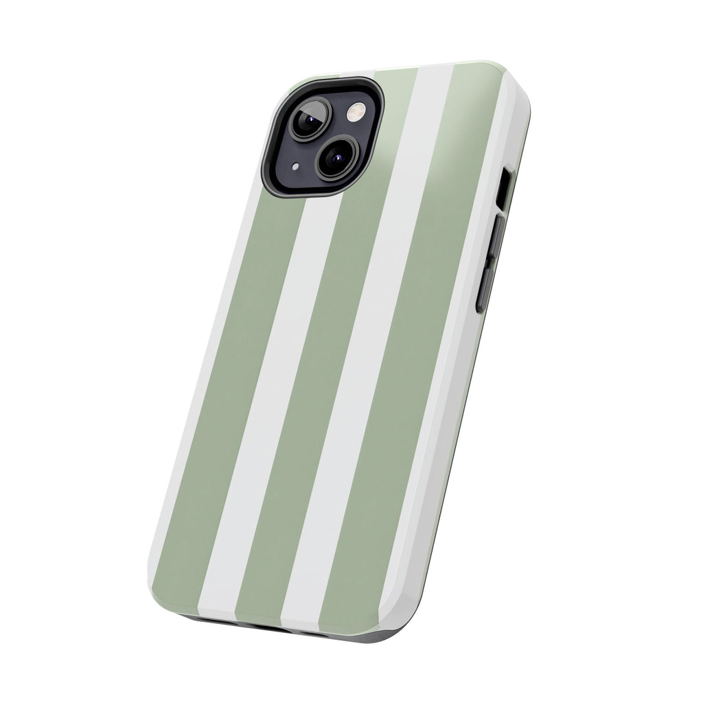 Sage & White Striped Tough Phone Case — Durable Protective Phone Cover
