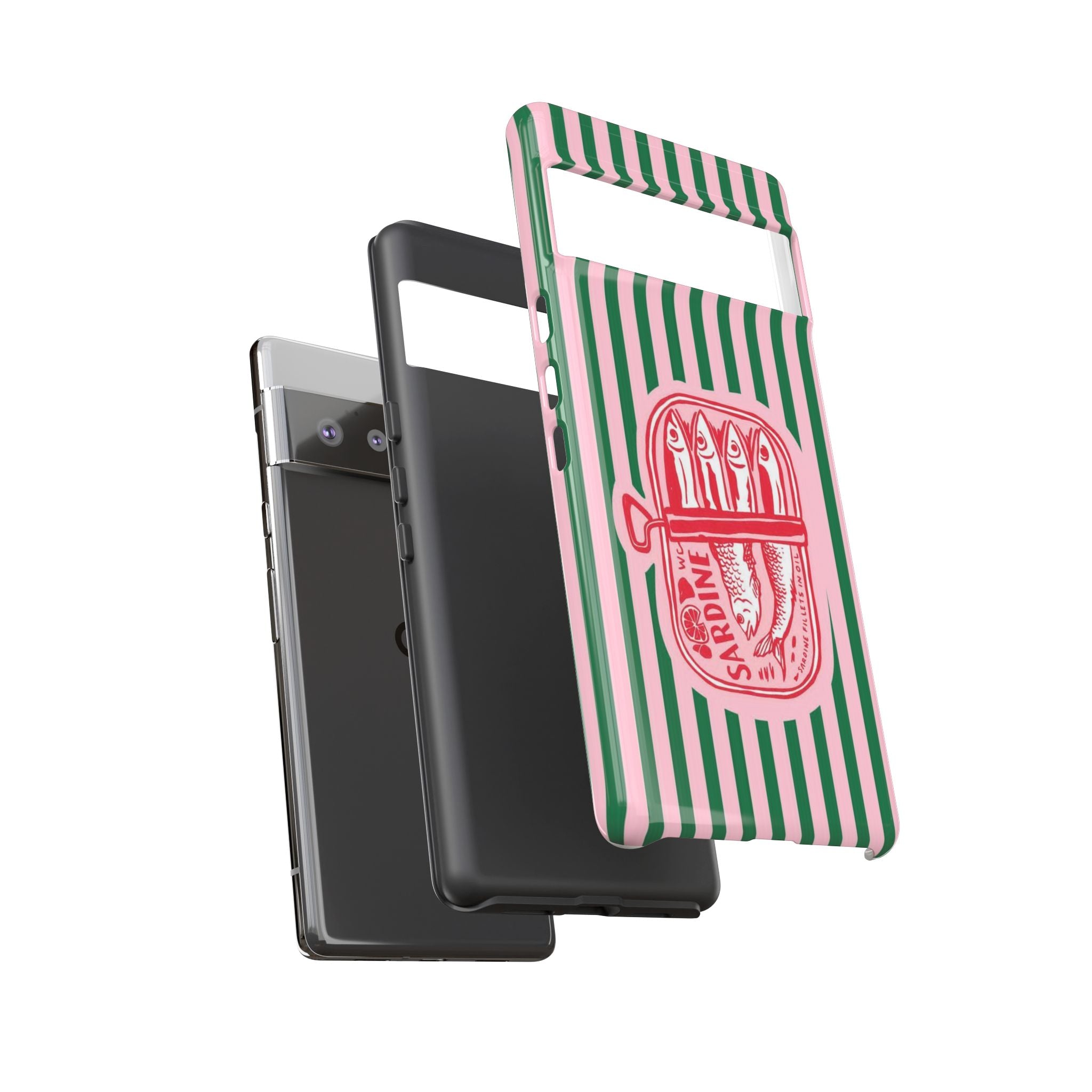 Sardine Stripe Phone Case — Retro Pink & Green Nautical Protection