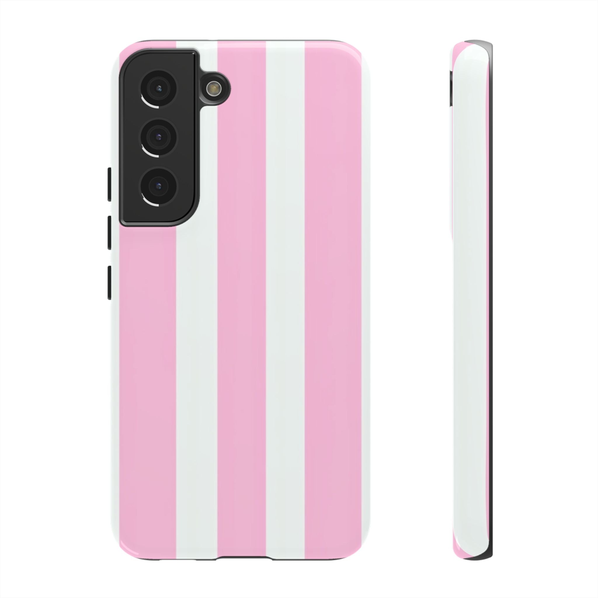 Pink & White Striped Tough Phone Case — Durable Protective Phone Cover