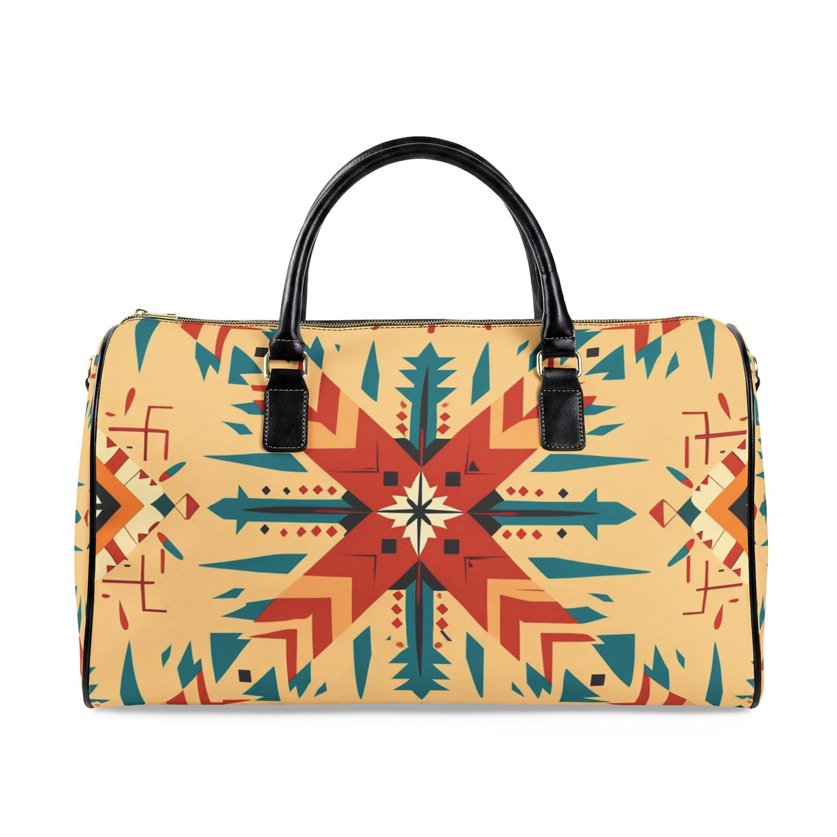 Faux Leather Travel Bag with Southwestern Geometric Pattern