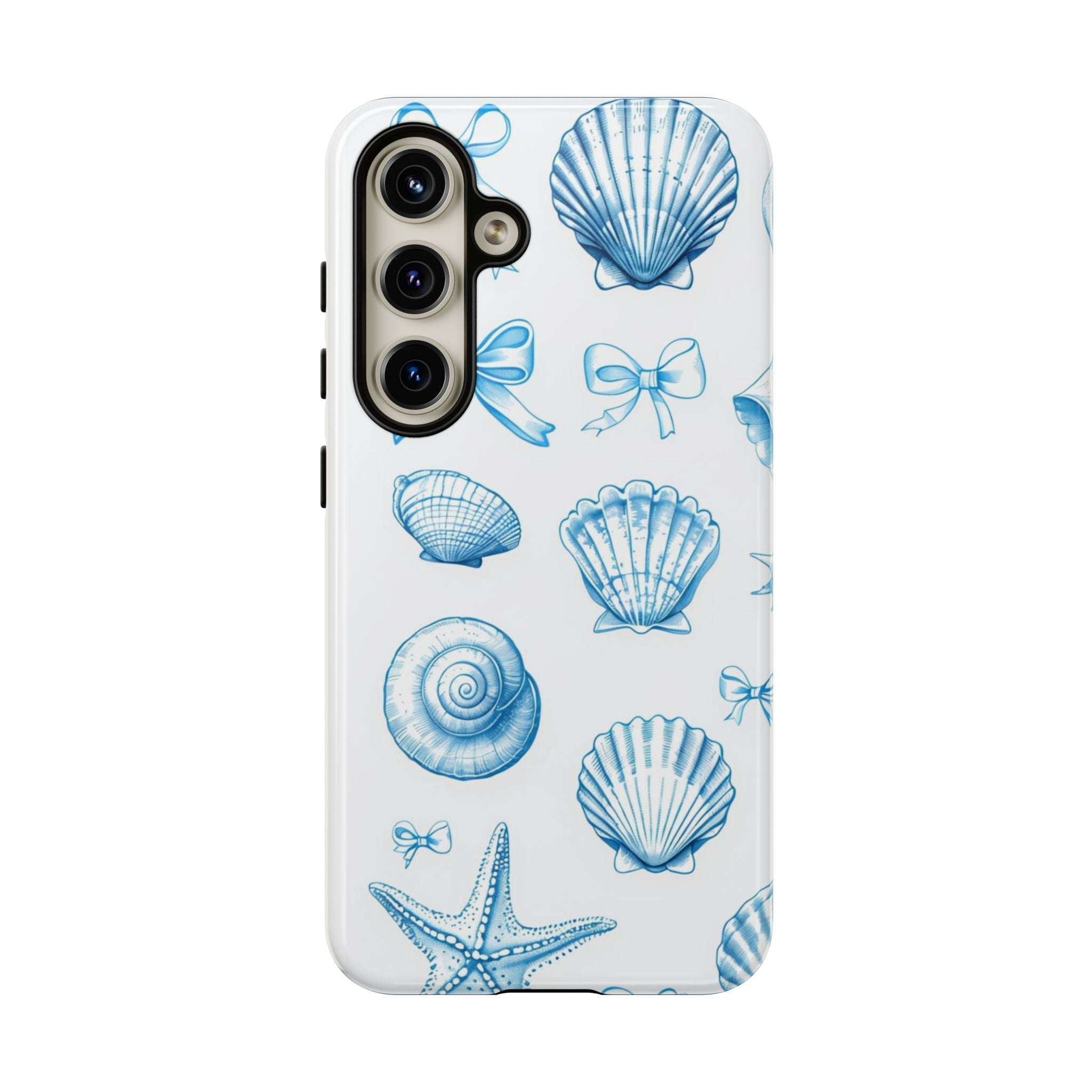 Seaside Shells Phone Case — Blue Nautical Shell & Starfish Pattern