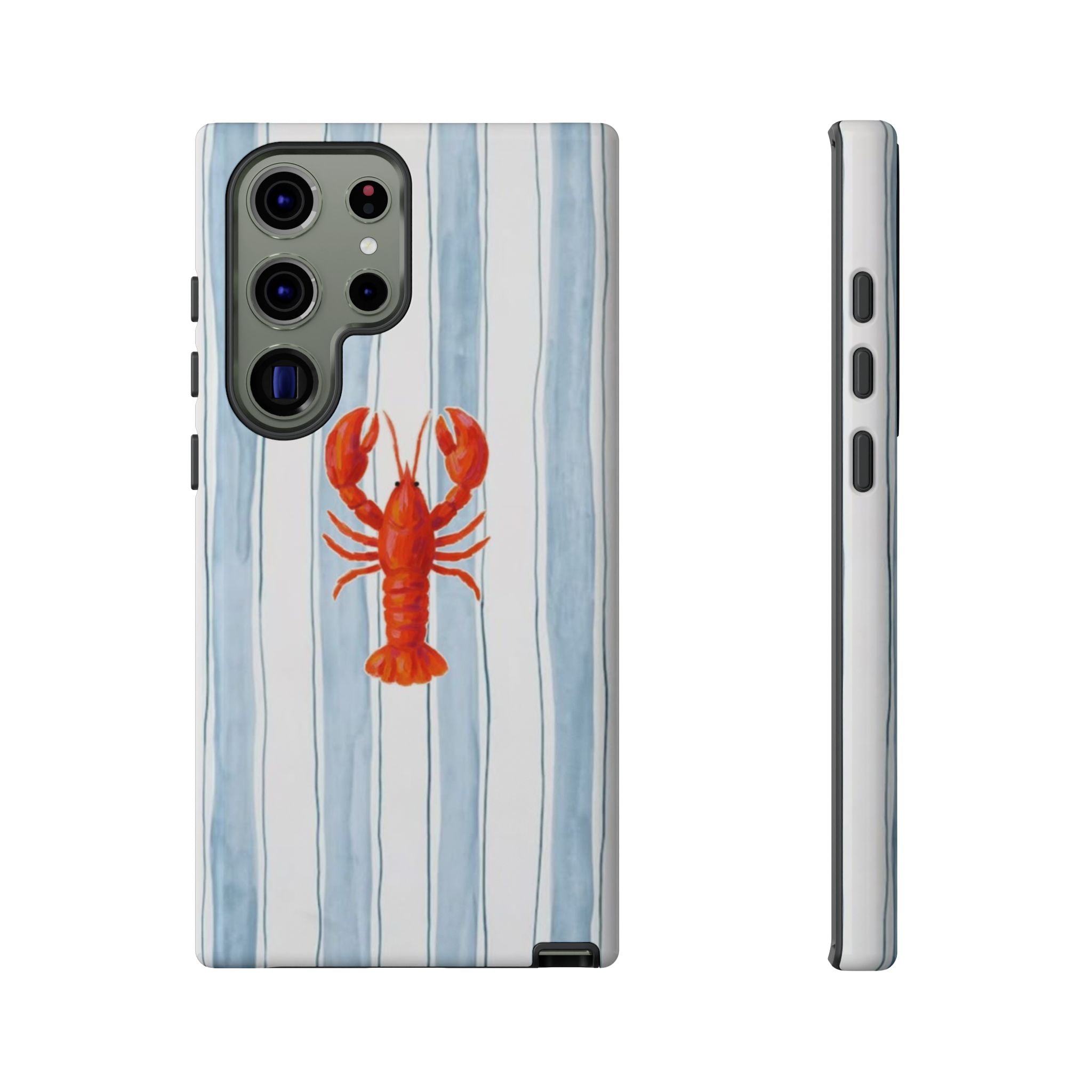 Lobster Stripe Phone Case — Nautical Blue & White Protective Cover