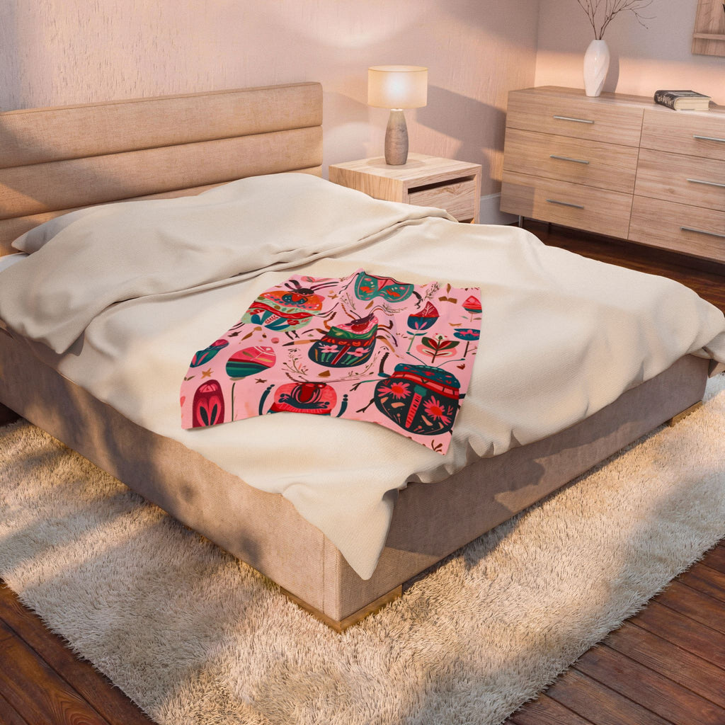 Colorful Beetle Pattern Velveteen Plush Blanket