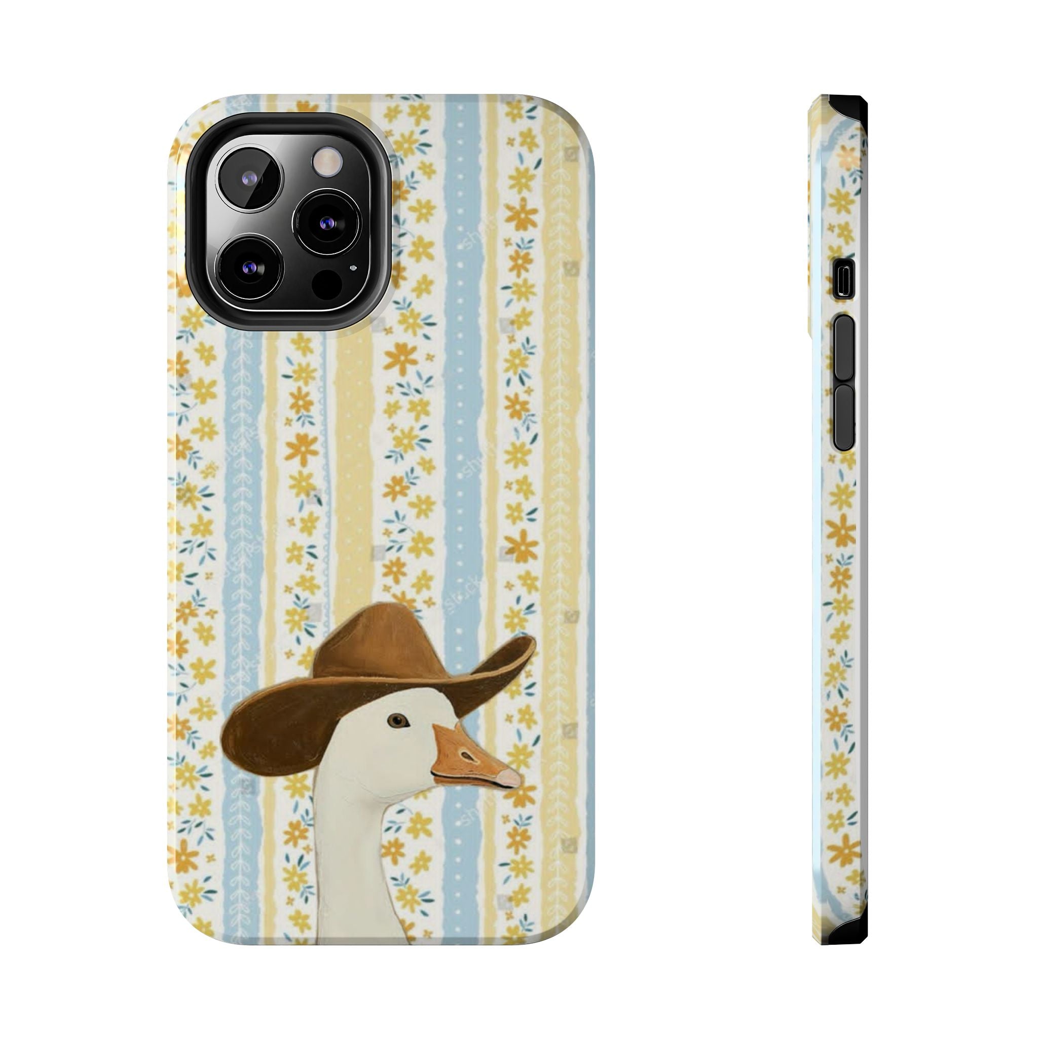 Cowboy Goose Tough Phone Case — Cute Farm Animal iPhone Case with Floral Stripes