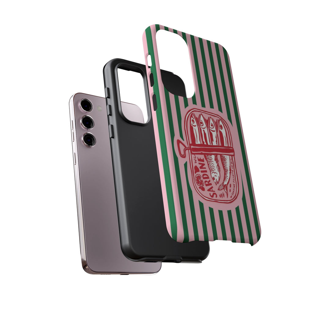 Sardine Stripe Phone Case — Retro Pink & Green Nautical Protection