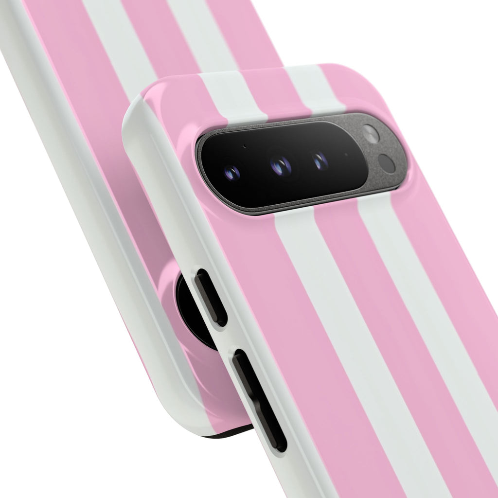Pink & White Striped Tough Phone Case — Durable Protective Phone Cover
