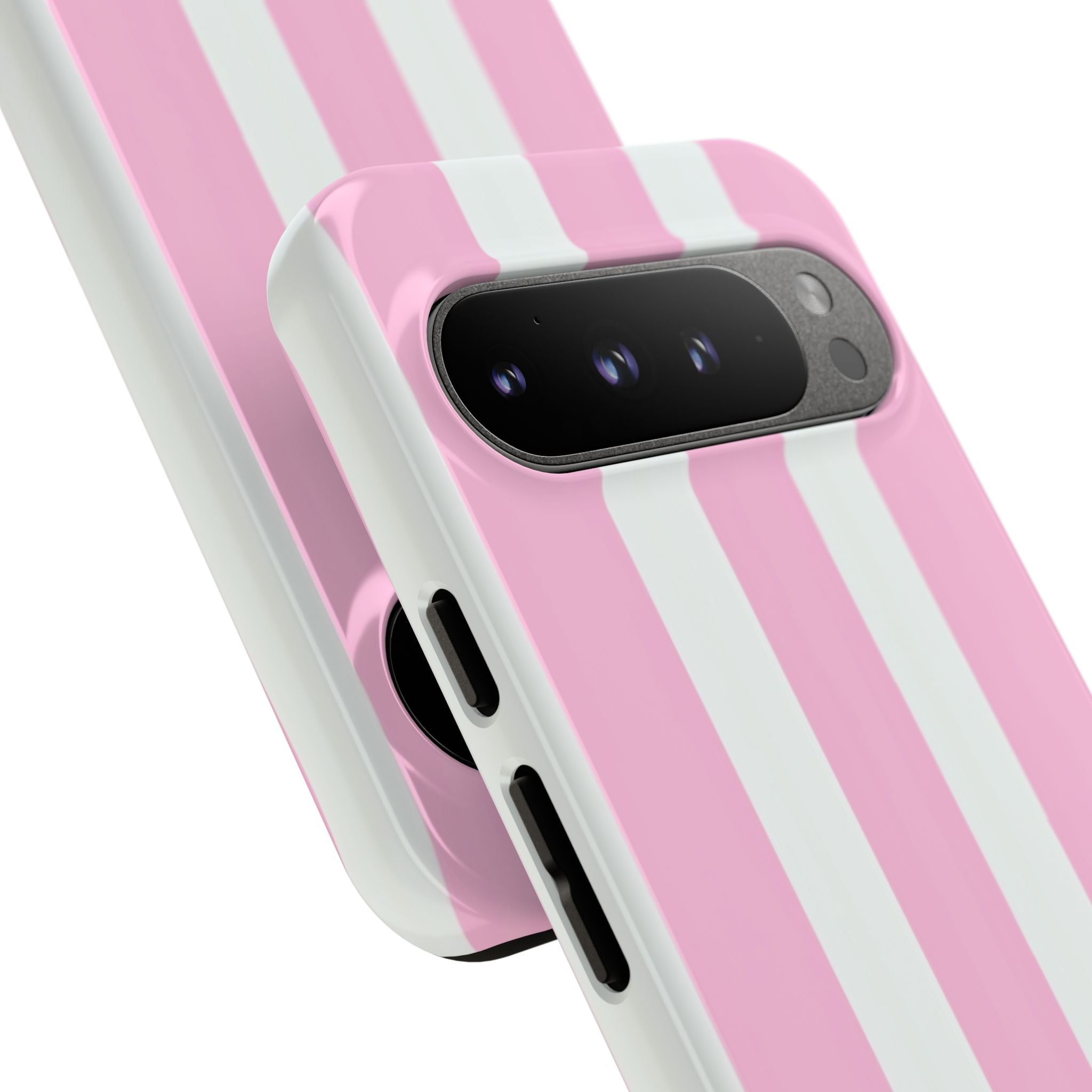 Pink & White Striped Tough Phone Case — Durable Protective Phone Cover