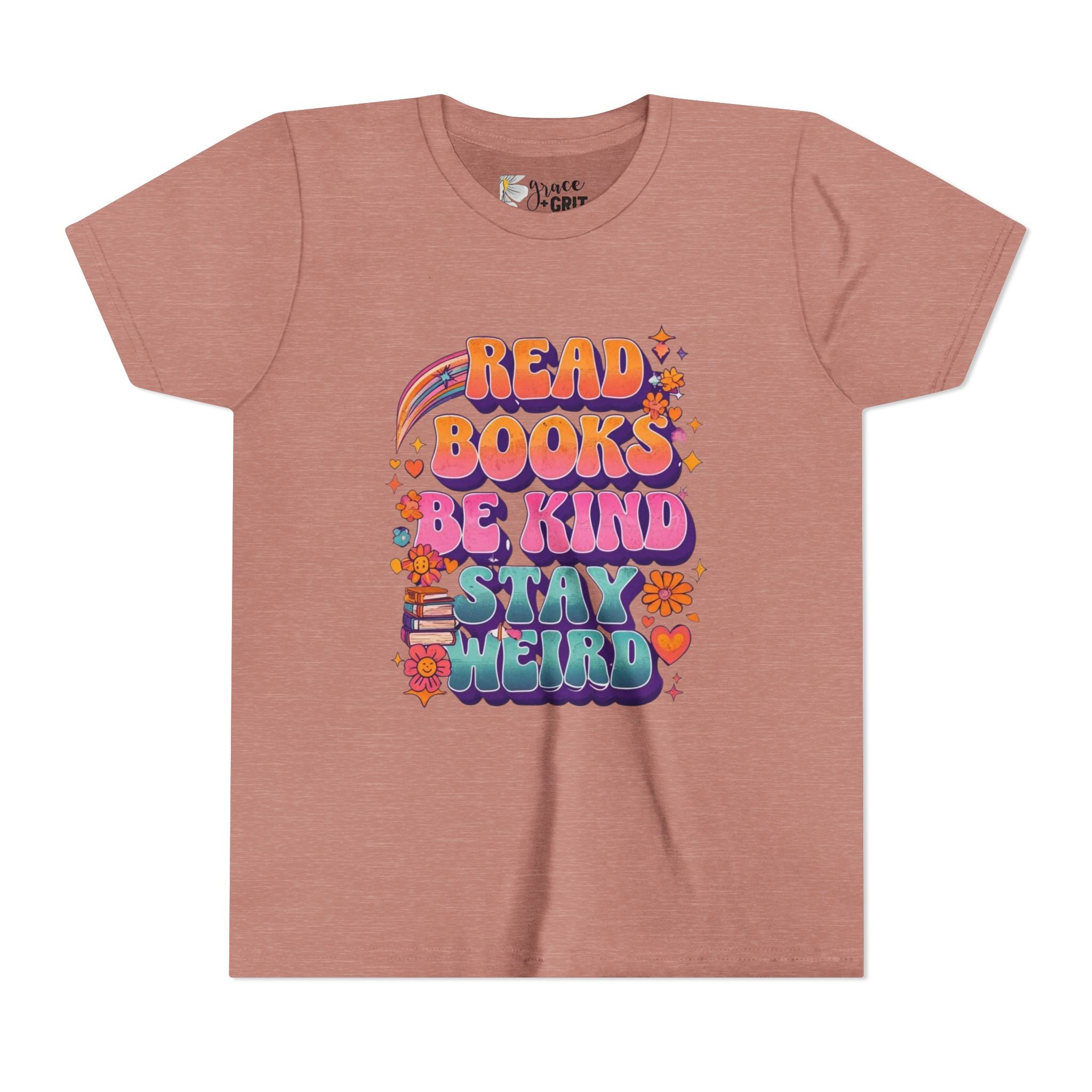 Youth Tee — "Read Books Be Kind Stay Weird" Retro Kids Graphic Shirt