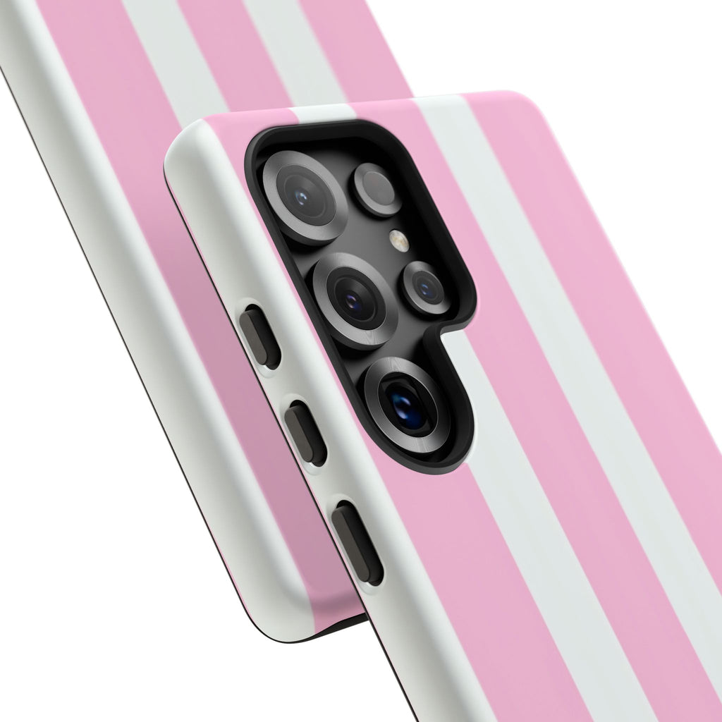 Pink & White Striped Tough Phone Case — Durable Protective Phone Cover