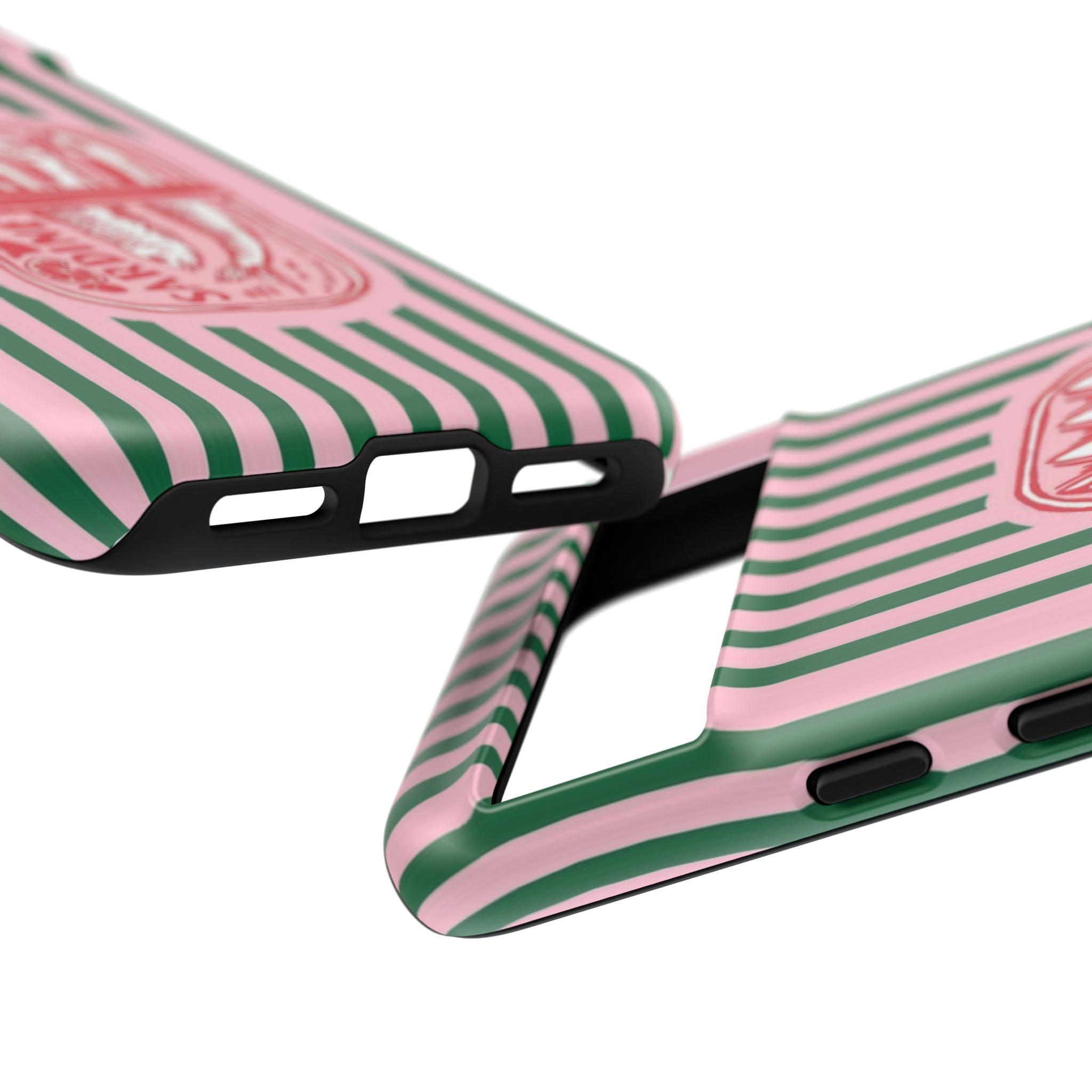 Sardine Stripe Phone Case — Retro Pink & Green Nautical Protection