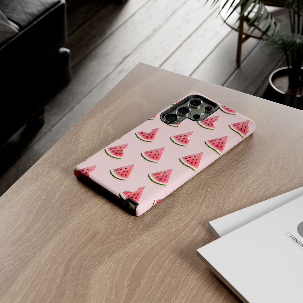 Watermelon Pattern Tough Phone Case — Pink Fruit Slice Protective Case