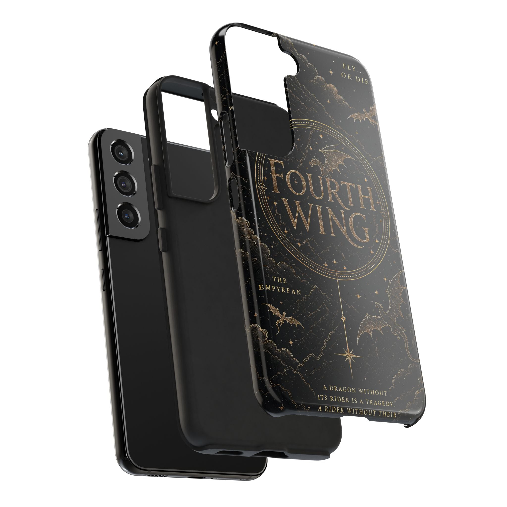 Fourth Wing Tough Phone Case — Dark Fantasy Dragon Design, 'Fly or Die' Quote