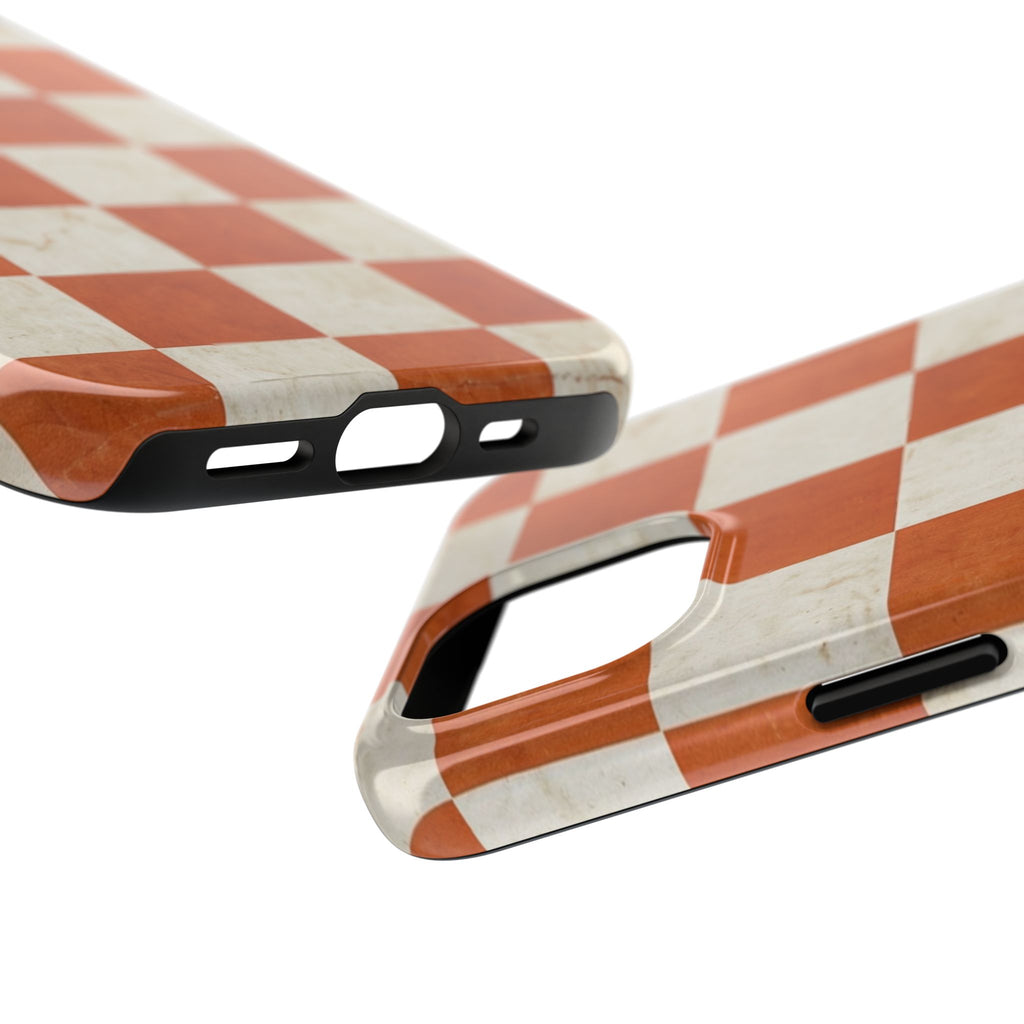 Orange and Cream Checkerboard Tough Phone Case