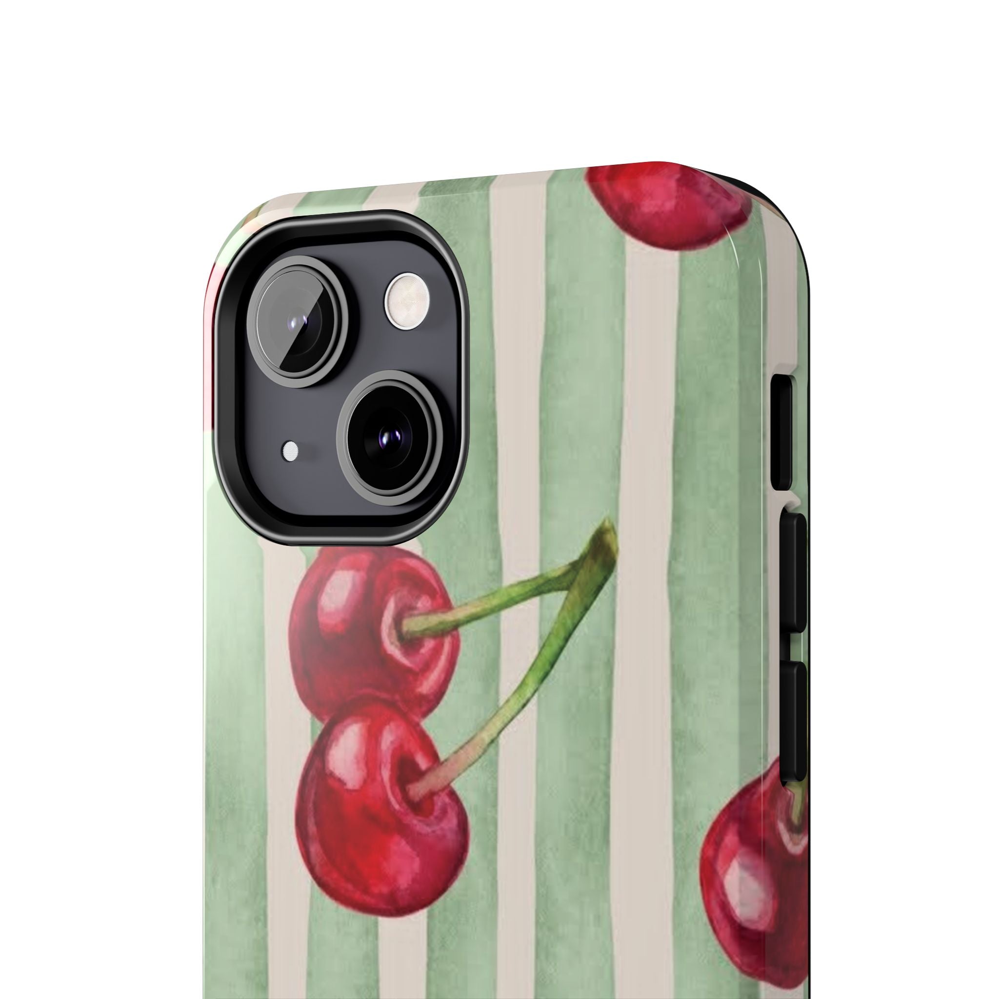Cherry Stripe Tough Phone Case — Retro Watercolor Cherry Pattern Durable Phone Case