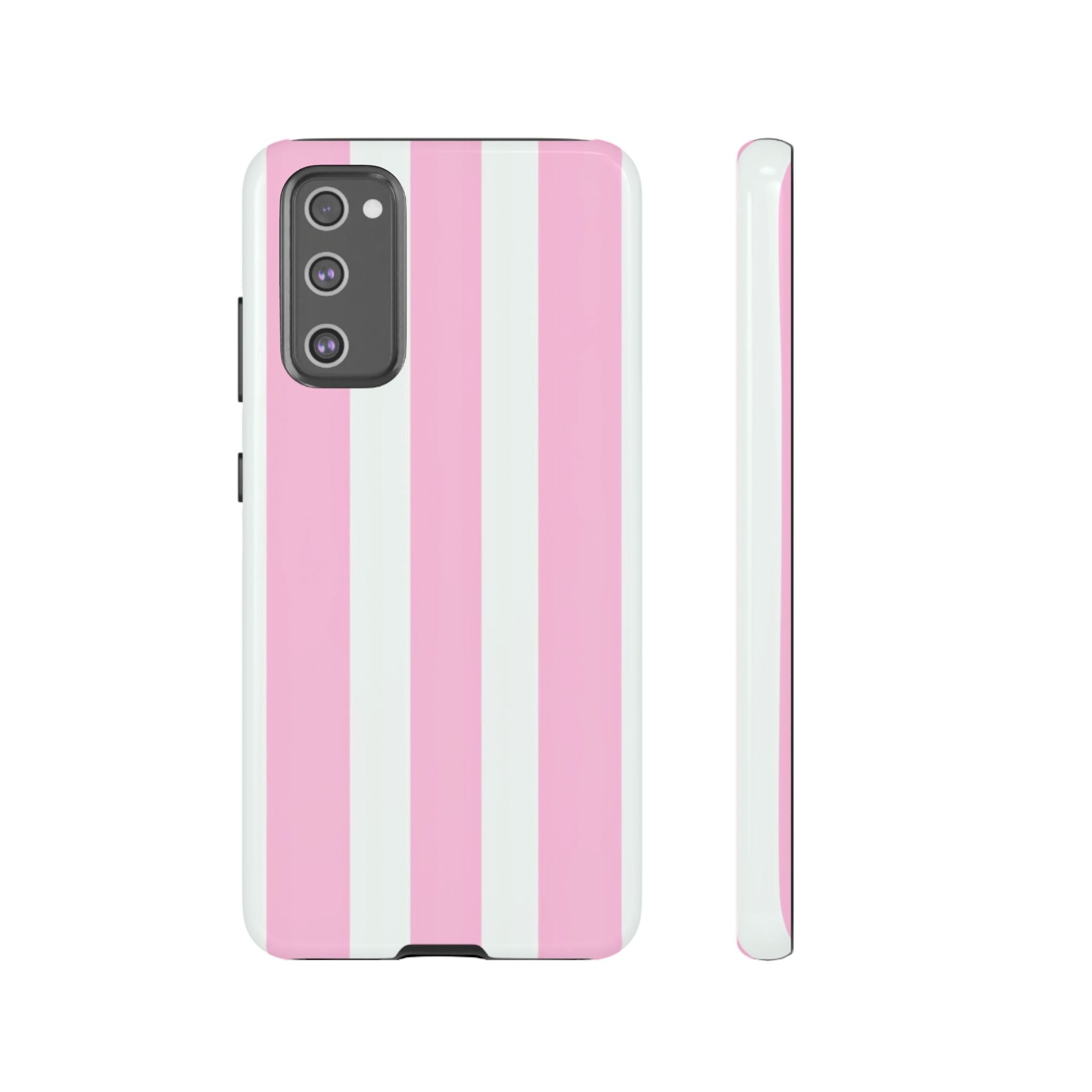 Pink & White Striped Tough Phone Case — Durable Protective Phone Cover
