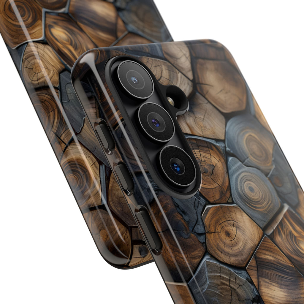 Wood Grain Hex Phone Case — Rustic Geometric iPhone Protection