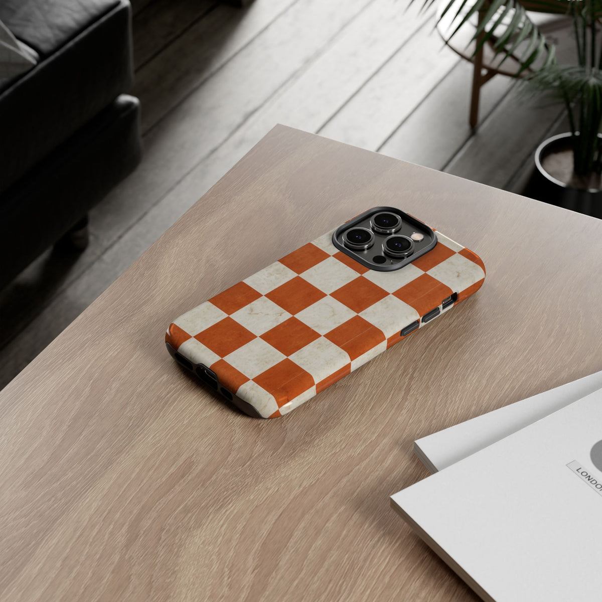 Vintage Orange Checkerboard Tough Phone Case