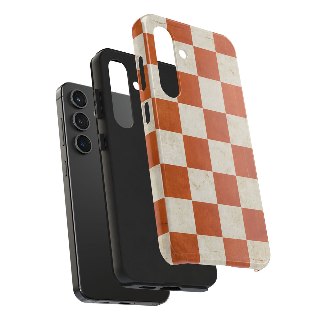Orange and Cream Checkerboard Tough Phone Case