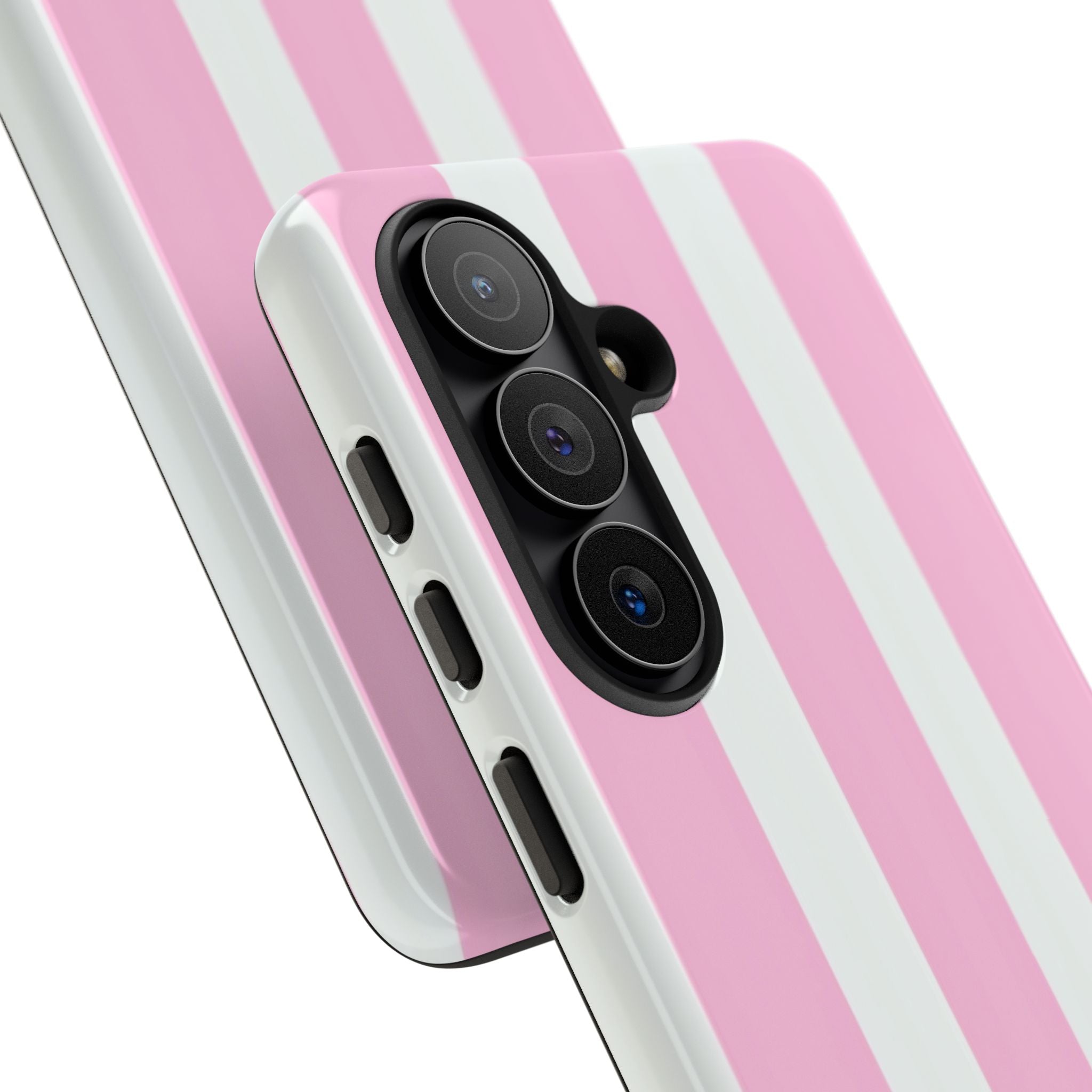 Pink & White Striped Tough Phone Case — Durable Protective Phone Cover