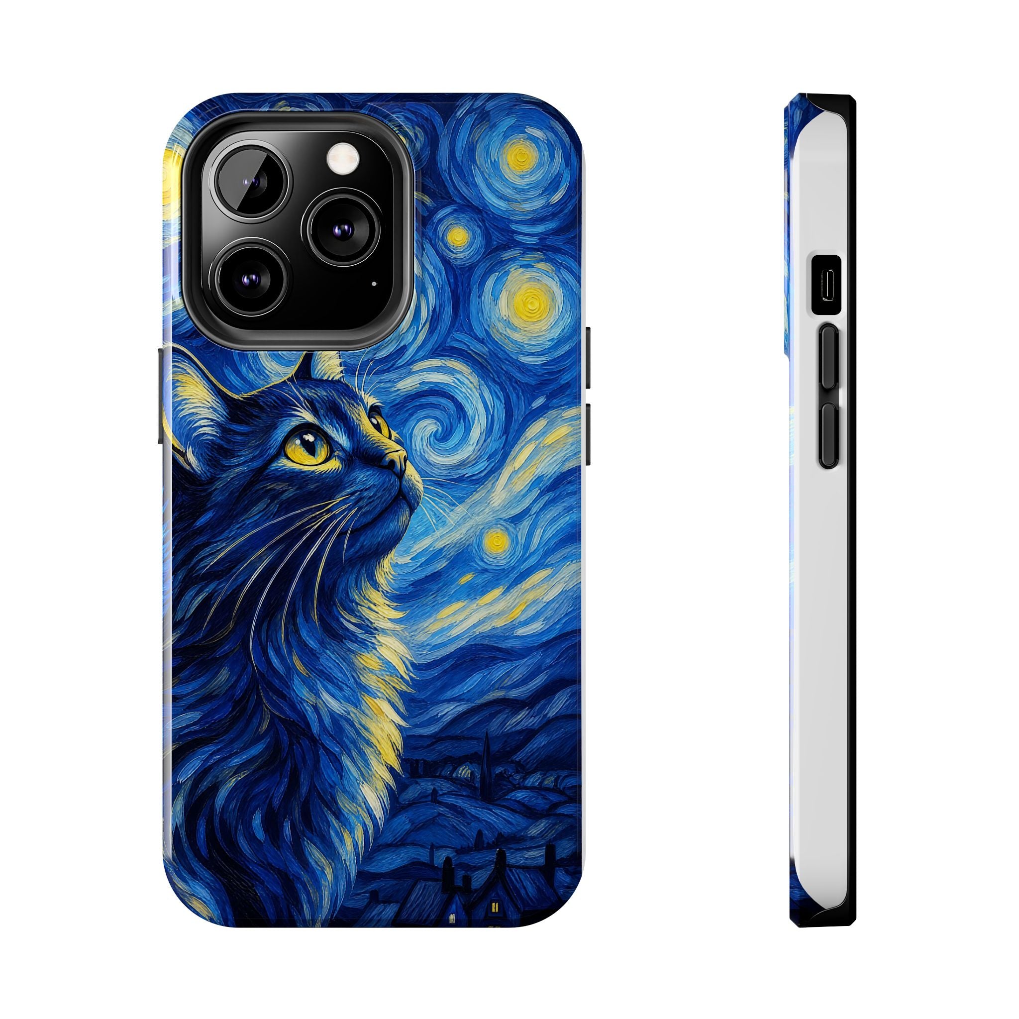 Starry Night Cat Tough Phone Case — Van Gogh Style Galaxy Kitten Protective Cover
