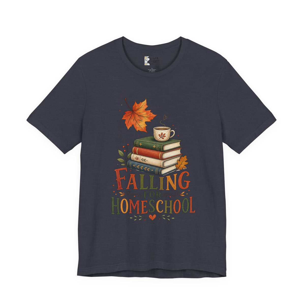 Fall Homeschool T‑Shirt – “Falling into Homeschool” Autumn Books & Coffee Tee