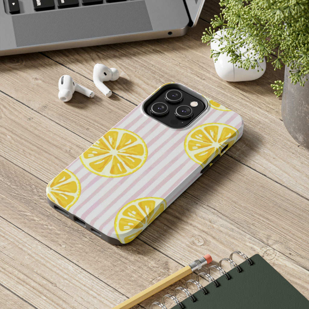 Lemon Slice Tough Phone Case — Pink Stripe Summer Protective Cover