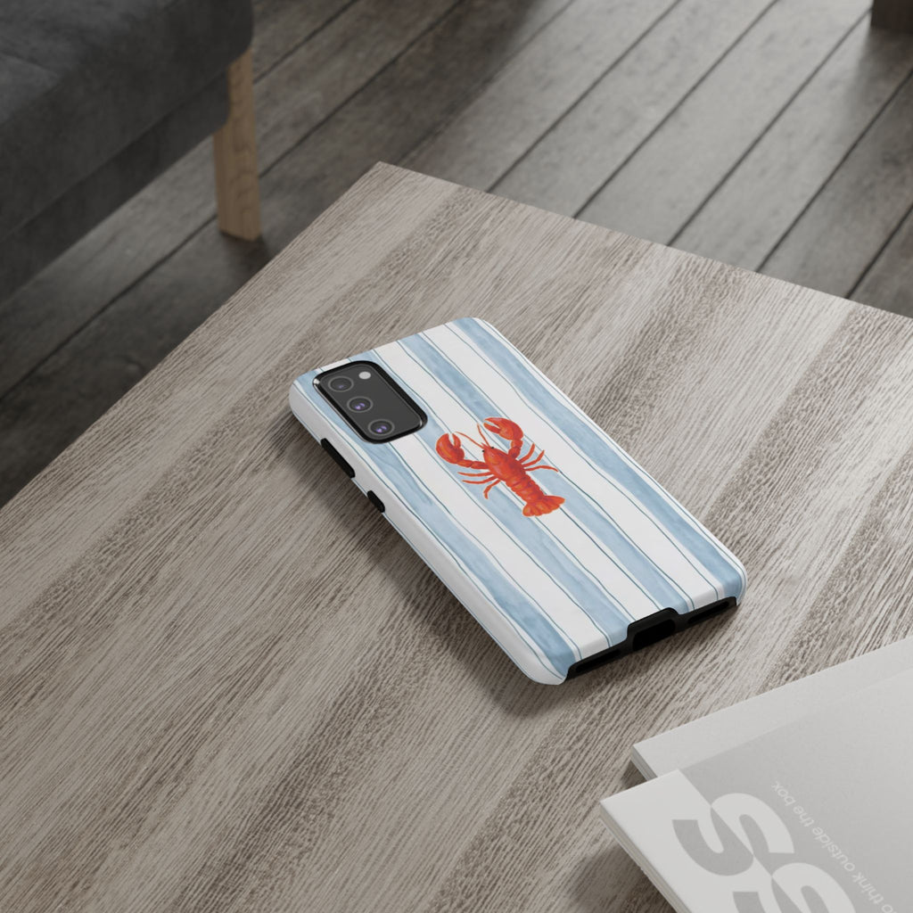 Lobster Stripe Phone Case — Nautical Blue & White Protective Cover