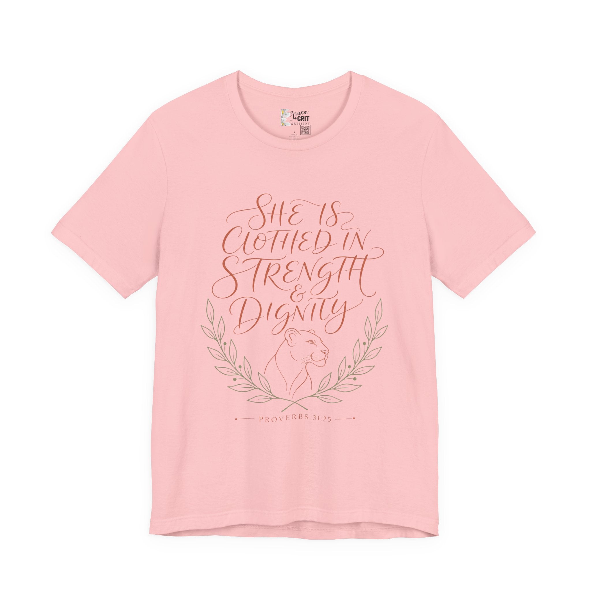 She Is Clothed in Strength & Dignity Tee — Inspirational Christian Women's Graphic T-Shirt