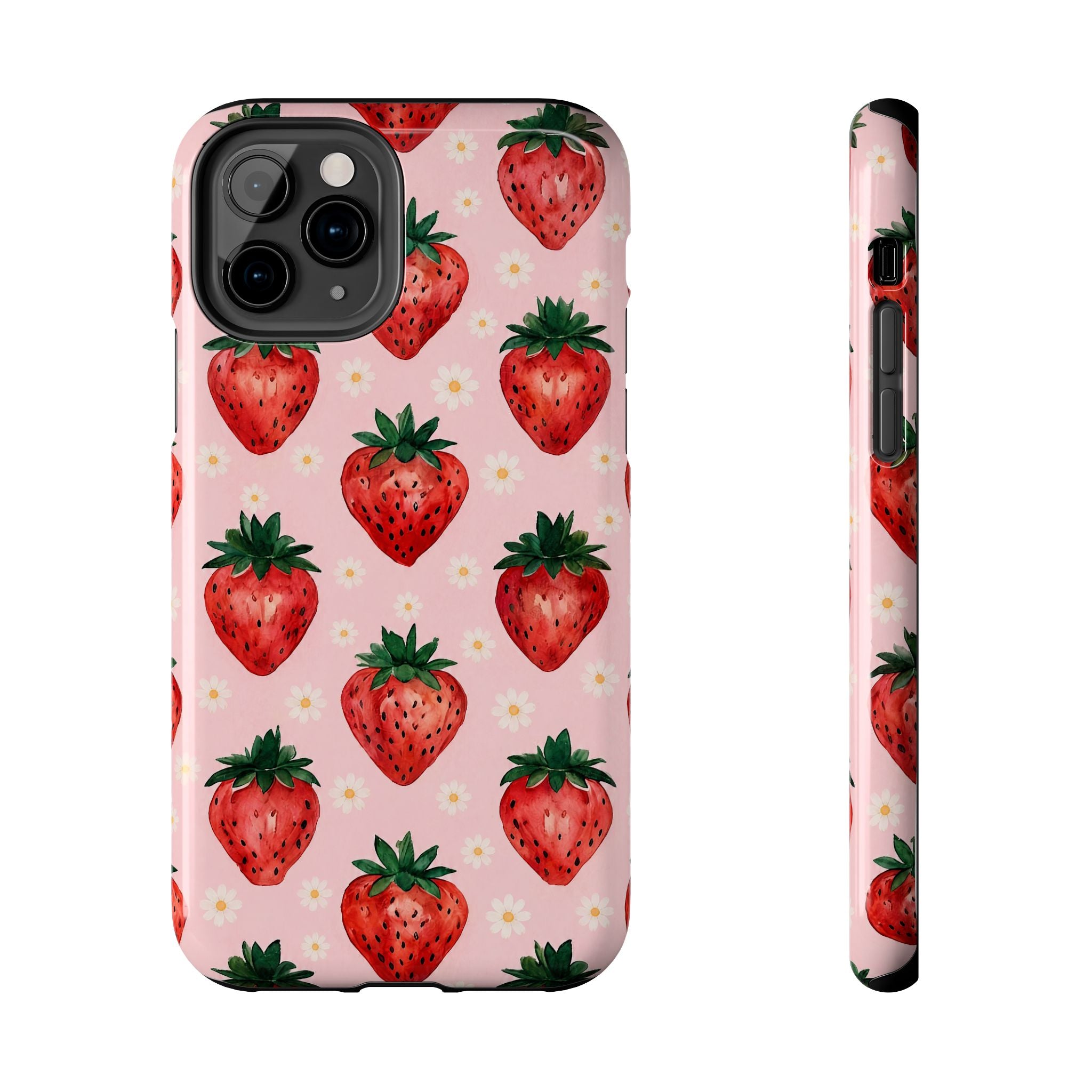 Strawberry Pattern Tough Phone Case — Cute Pink Fruit iPhone/Android Protection