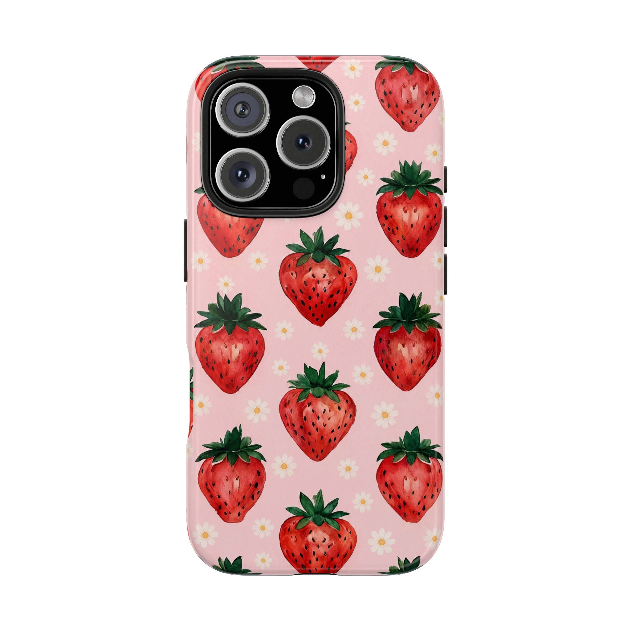 Strawberry Pattern Tough Phone Case — Cute Pink Fruit iPhone/Android Protection