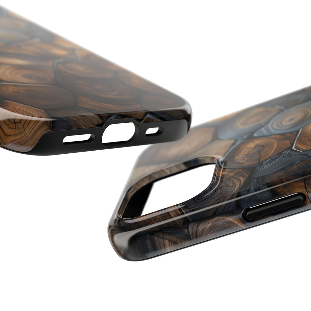 Woodgrain Hex Pattern Tough Phone Case — Rustic Log Cross-Section Design