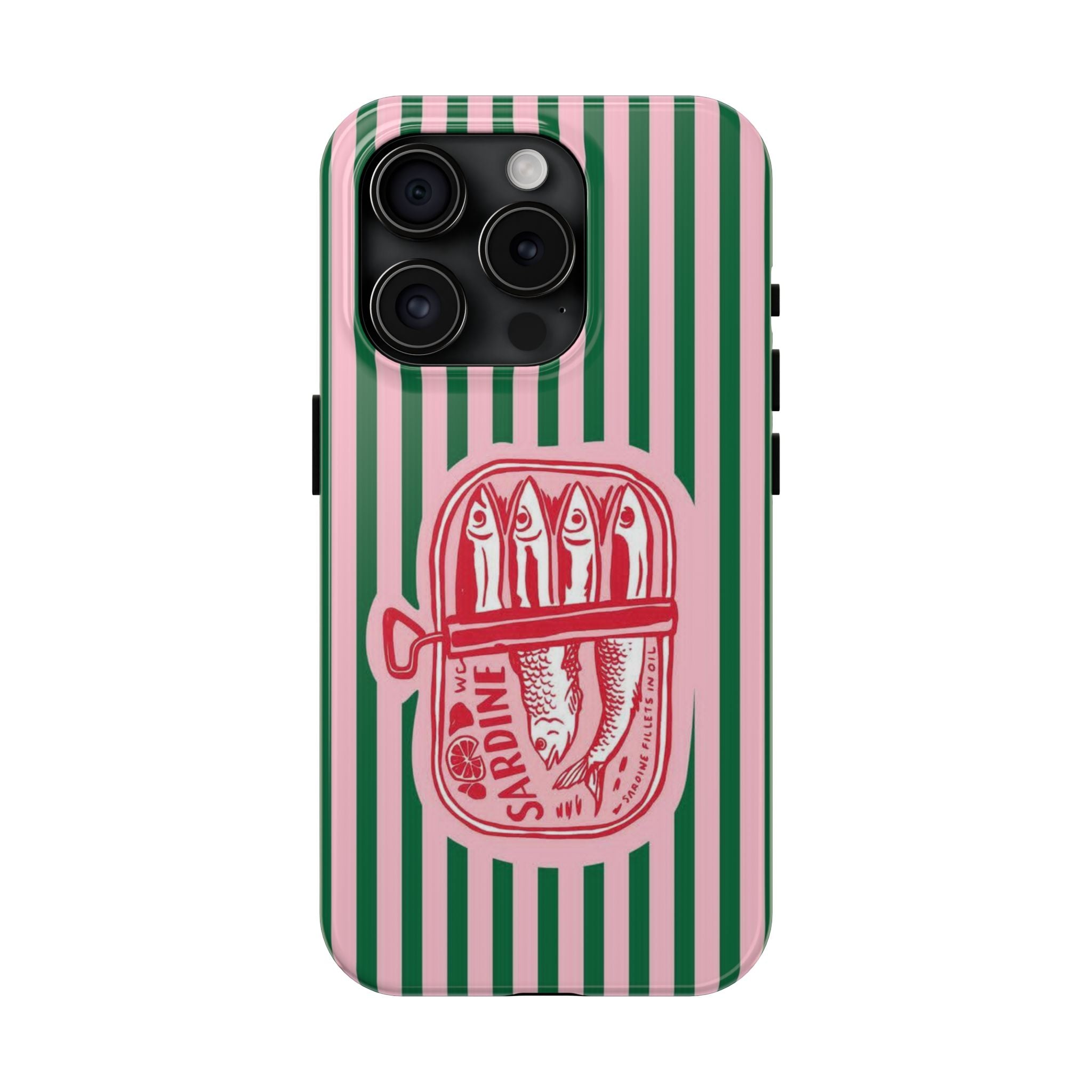 Sardine Stripes Tough Phone Case — Retro Pink & Green Protective Phone Cover