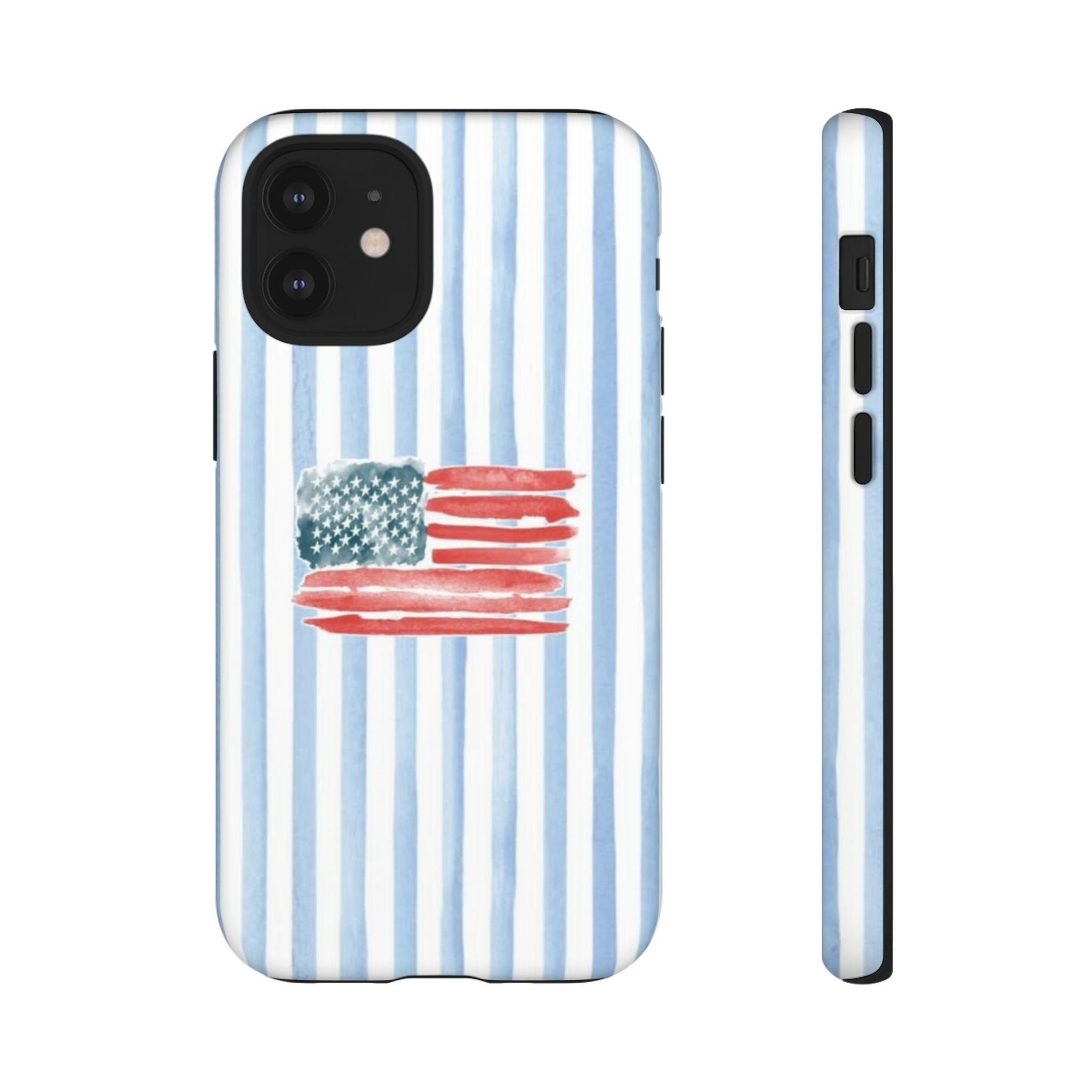 American Flag Watercolor Phone Case - Blue Stripe Tough Case