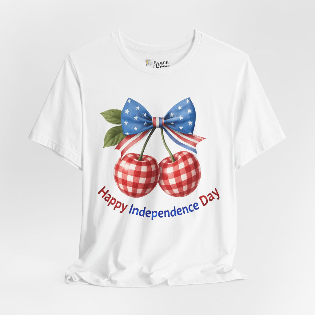 Independence Day Cherry Tee — Patriotic Bow 'Happy Independence Day' T-Shirt