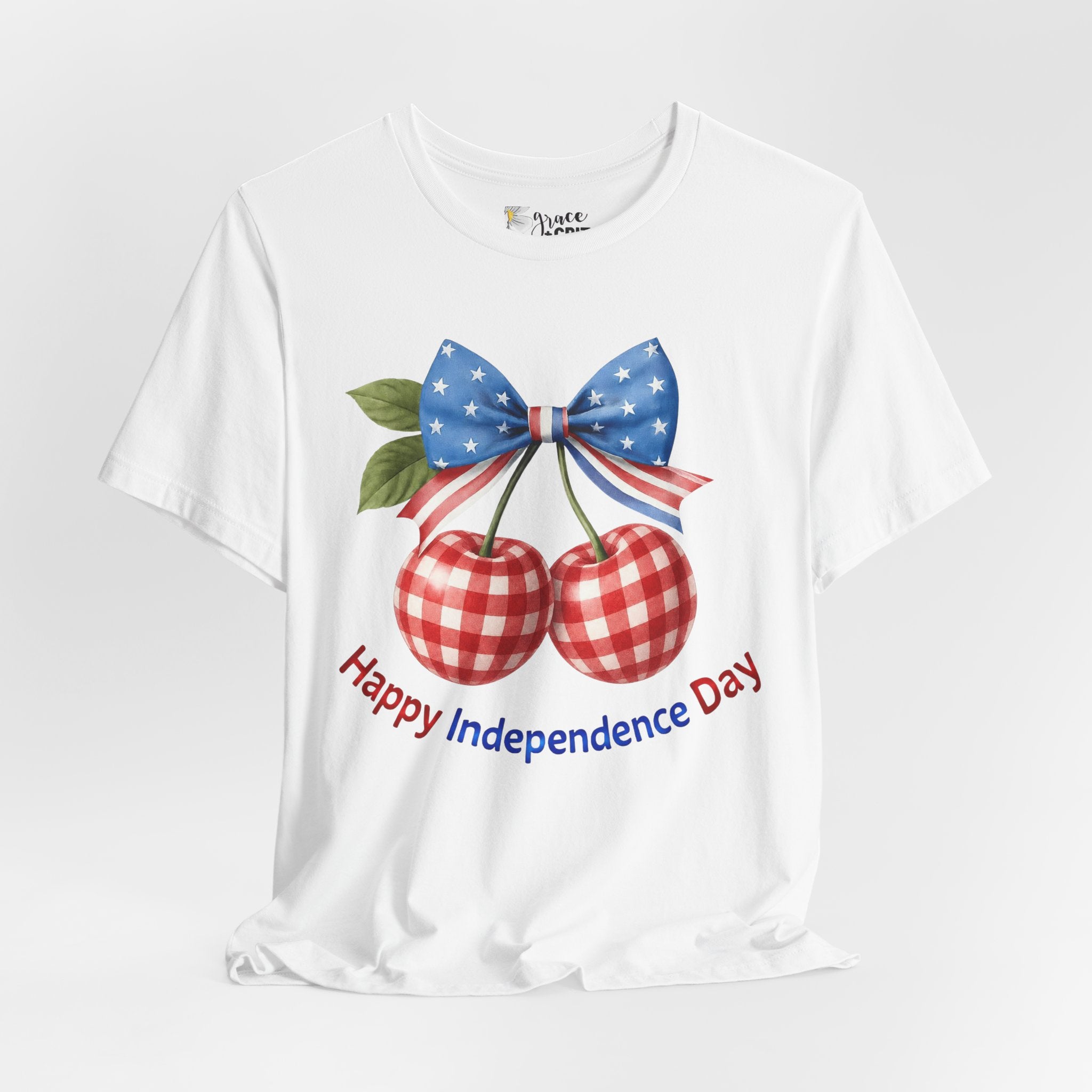 Independence Day Cherry Tee — Patriotic Bow 'Happy Independence Day' T-Shirt