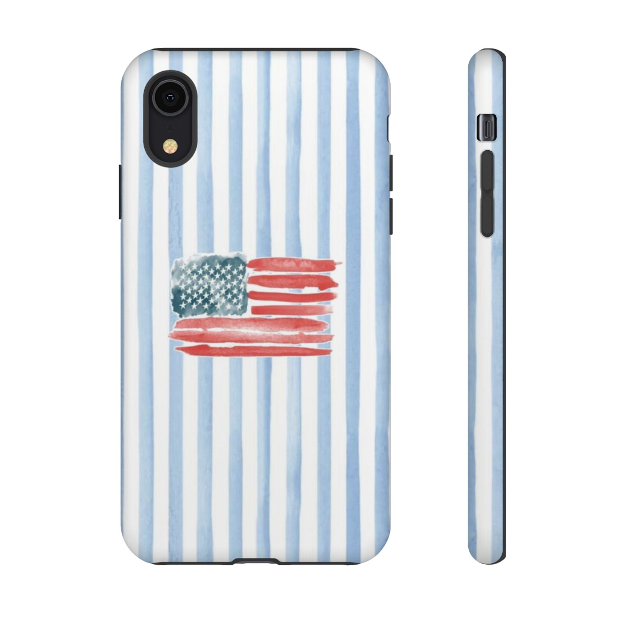 American Flag Watercolor Phone Case - Blue Stripe Tough Case