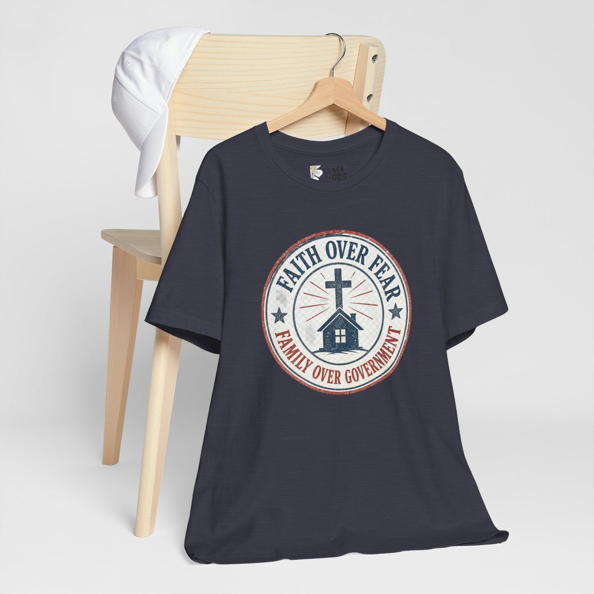 Faith Over Fear Tee — "Family Over Government" Christian Cross T‑Shirt