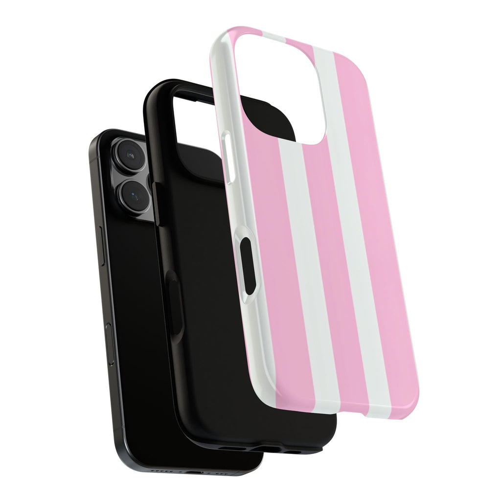 Pink & White Striped Tough Phone Case — Durable Protective Phone Cover